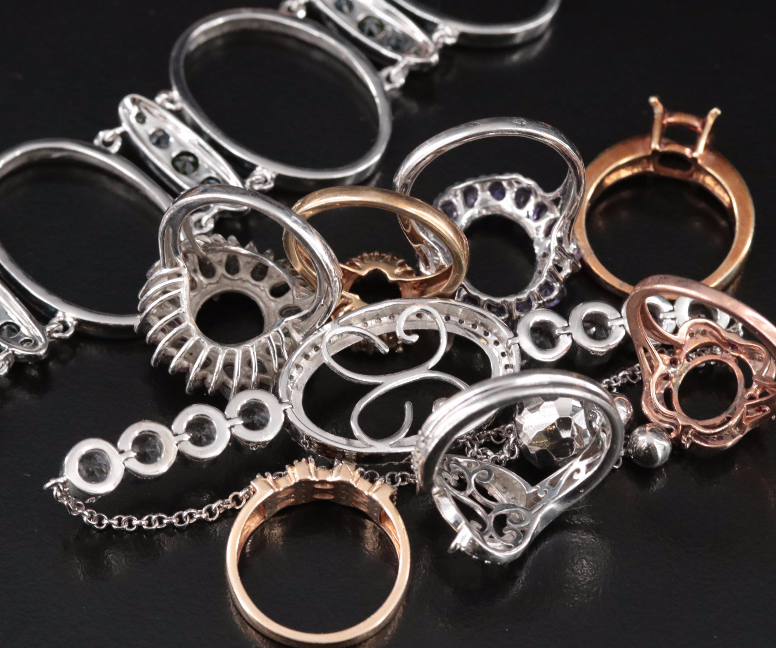 Sterling Scrap Lot Featuring Diamond, Cubic Zirconia and Fire Opal