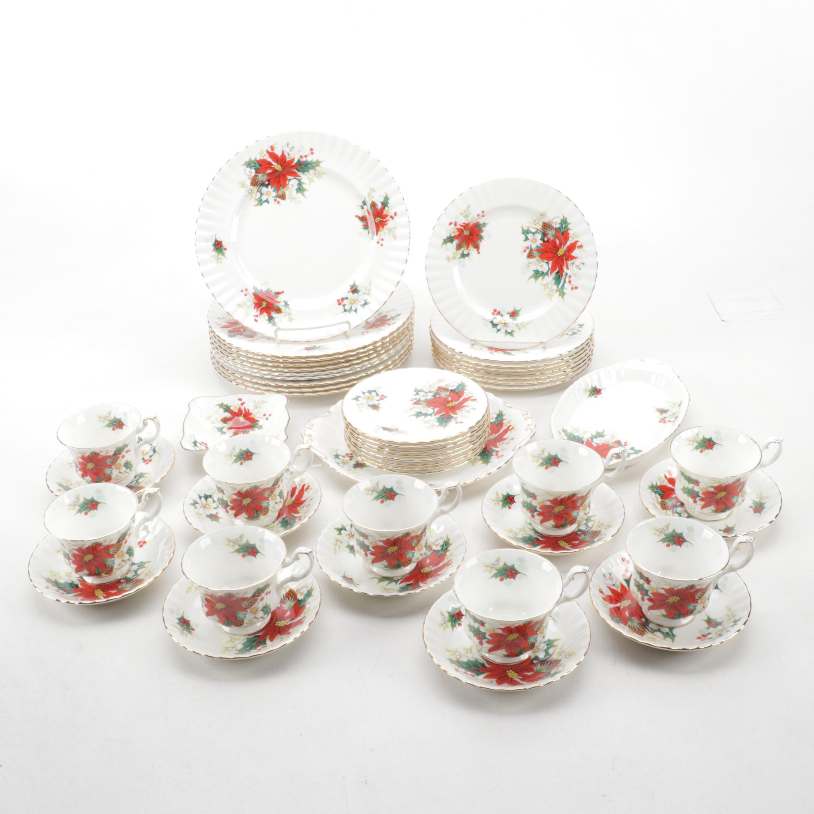 Royal Albert "Poinsettia" Bone China Footed Cups and Dinnerware