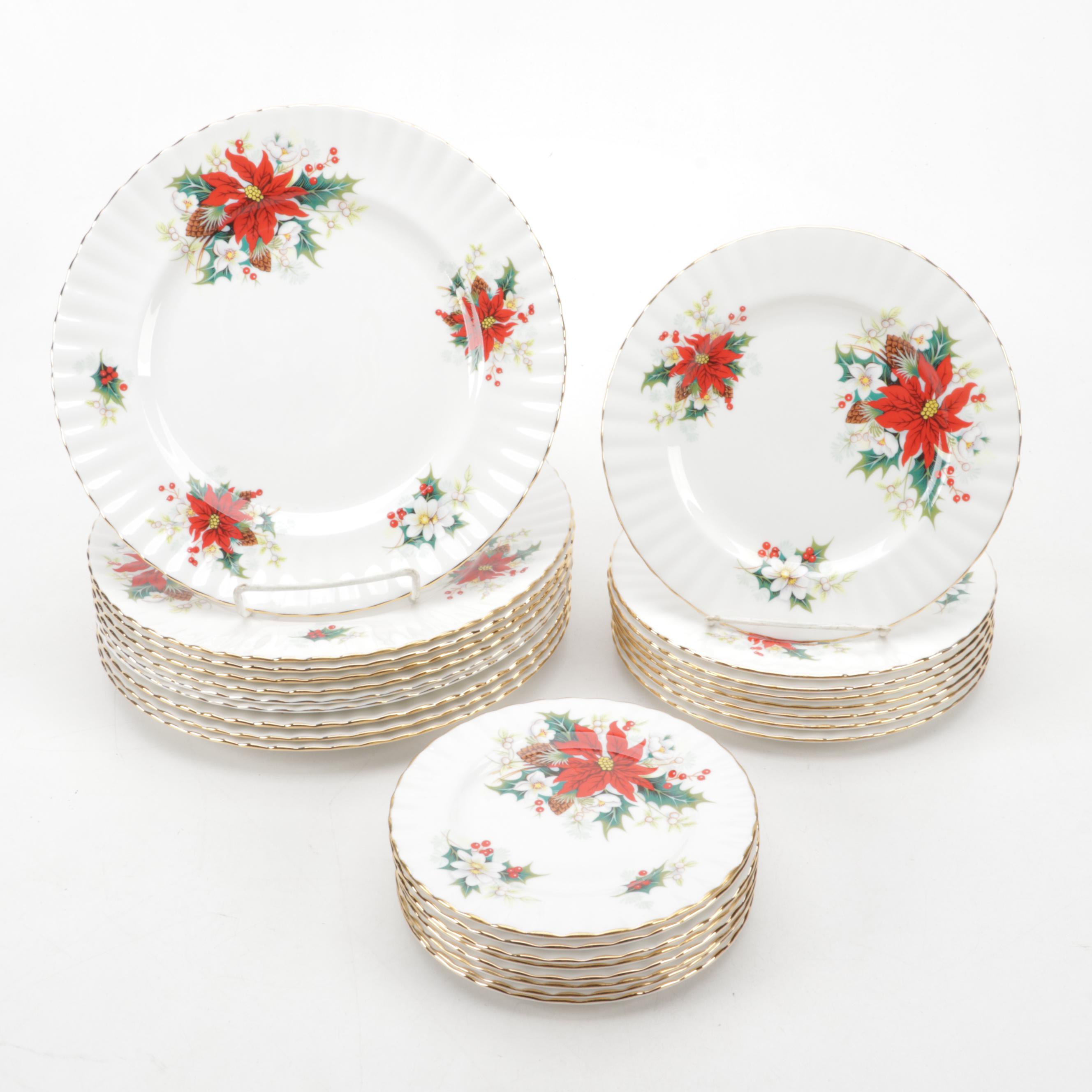 Royal Albert "Poinsettia" Bone China Footed Cups and Dinnerware