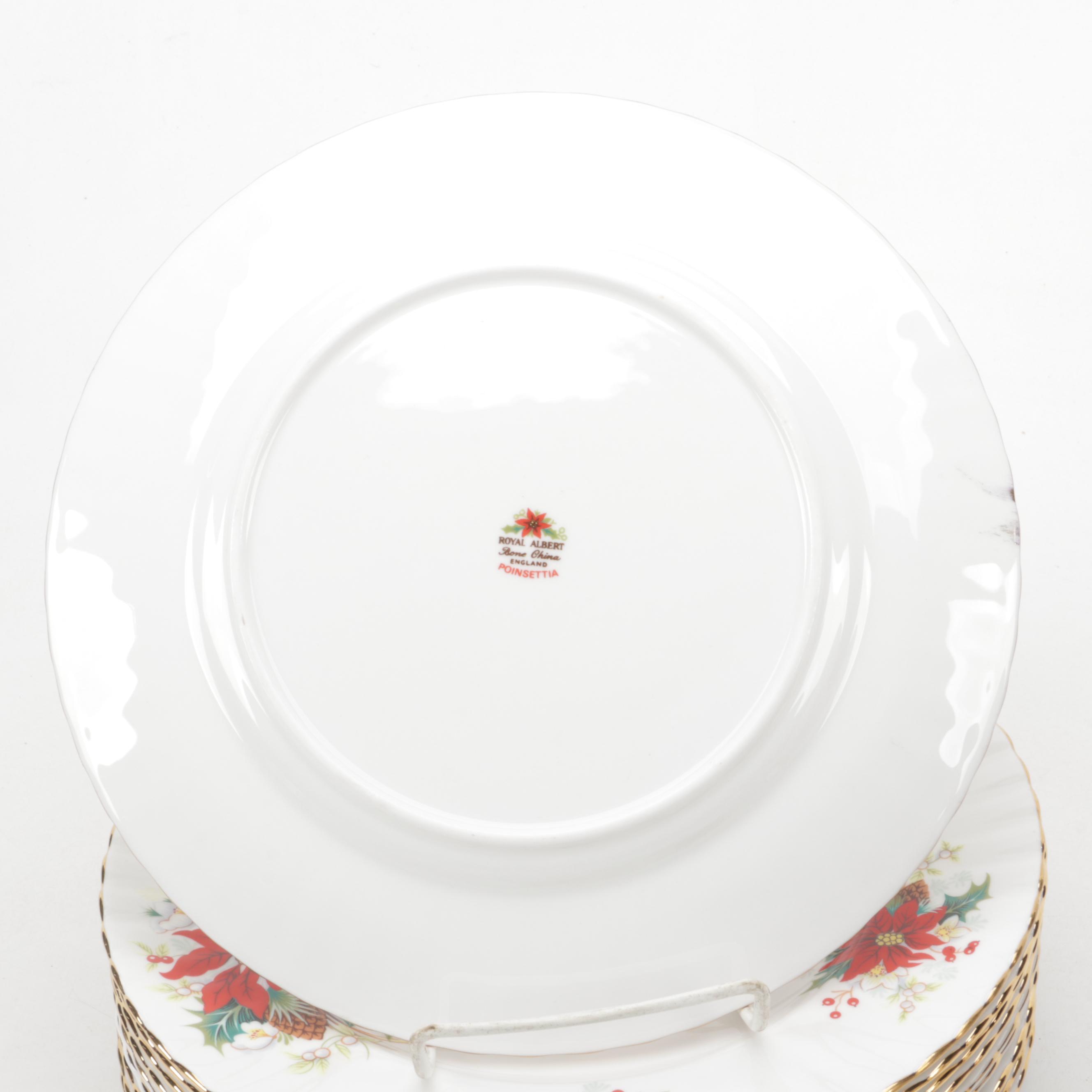 Royal Albert "Poinsettia" Bone China Footed Cups and Dinnerware