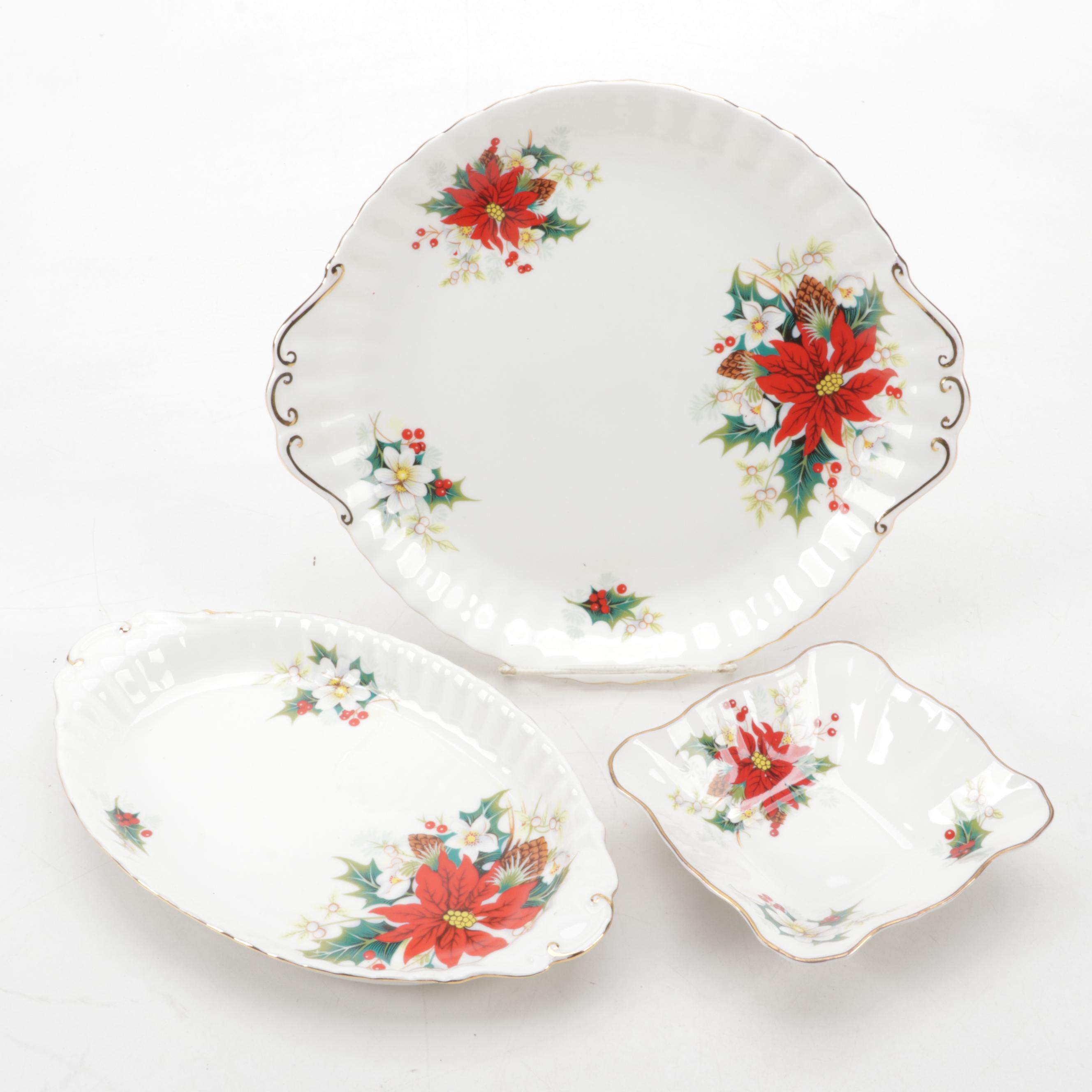 Royal Albert "Poinsettia" Bone China Footed Cups and Dinnerware