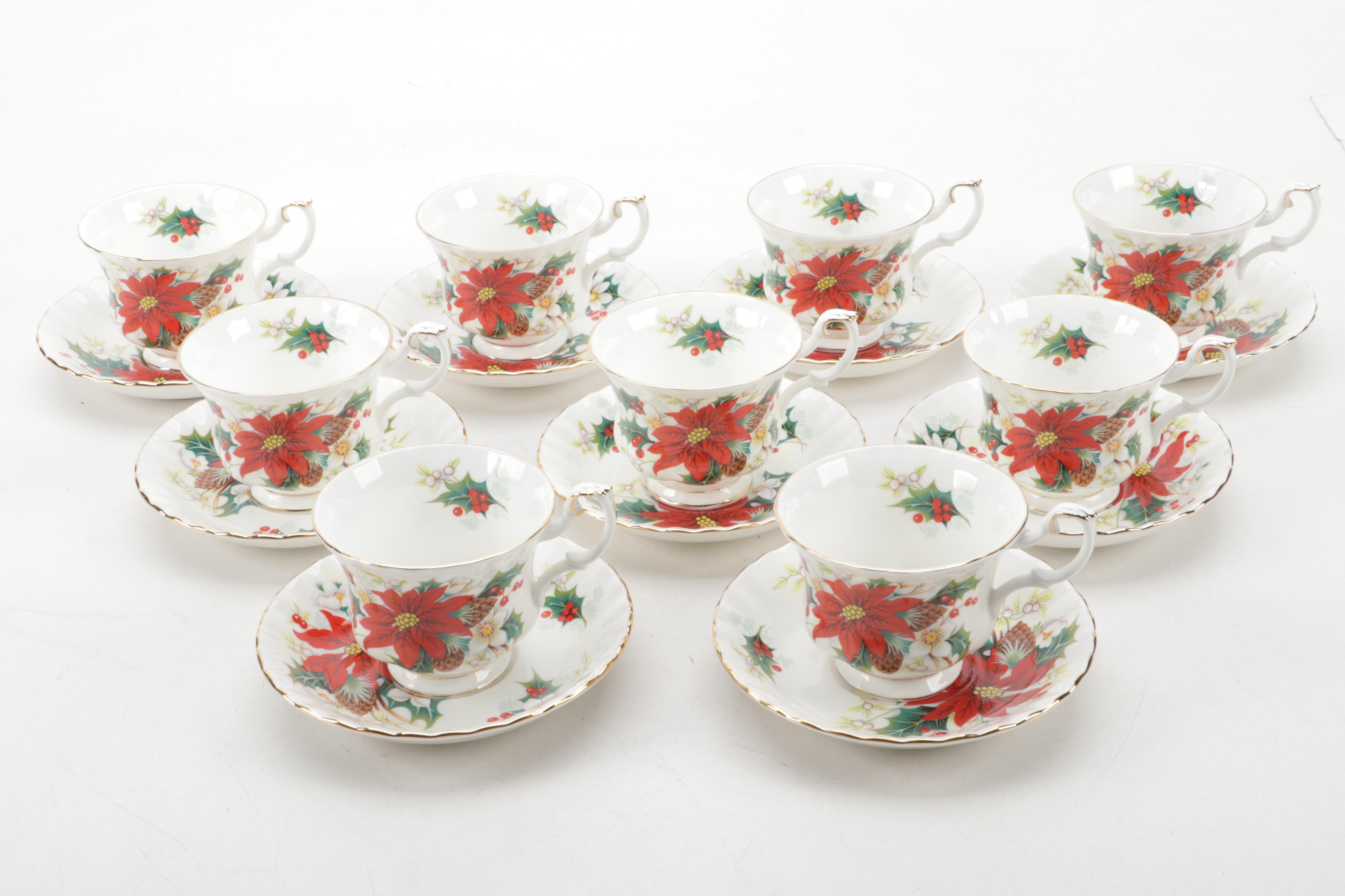 Royal Albert "Poinsettia" Bone China Footed Cups and Dinnerware