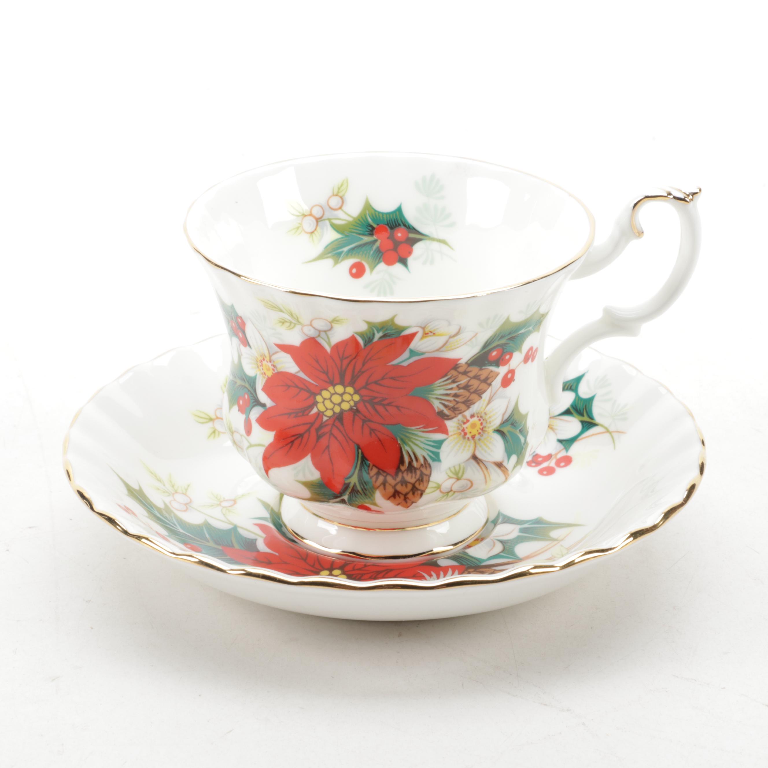Royal Albert "Poinsettia" Bone China Footed Cups and Dinnerware