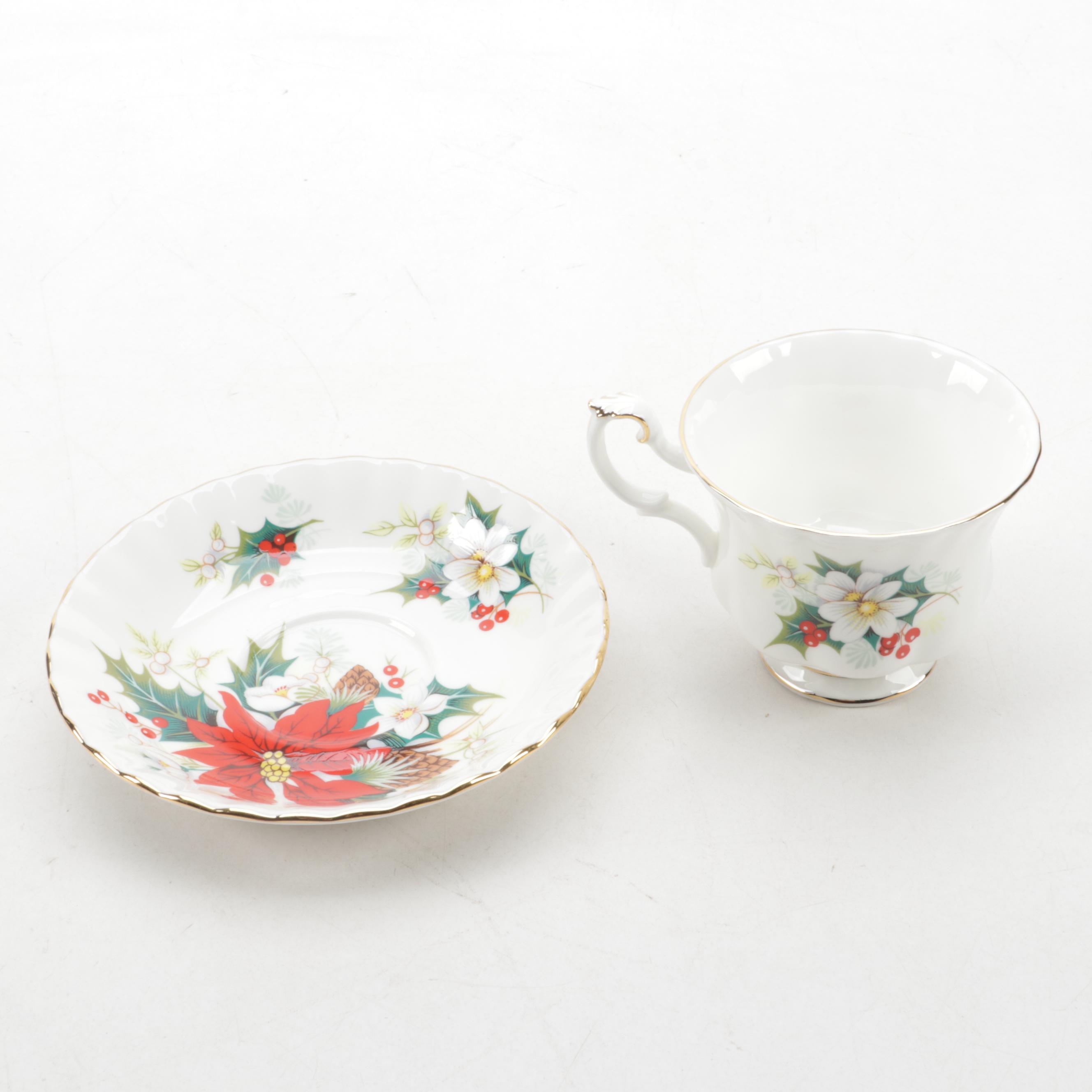 Royal Albert "Poinsettia" Bone China Footed Cups and Dinnerware