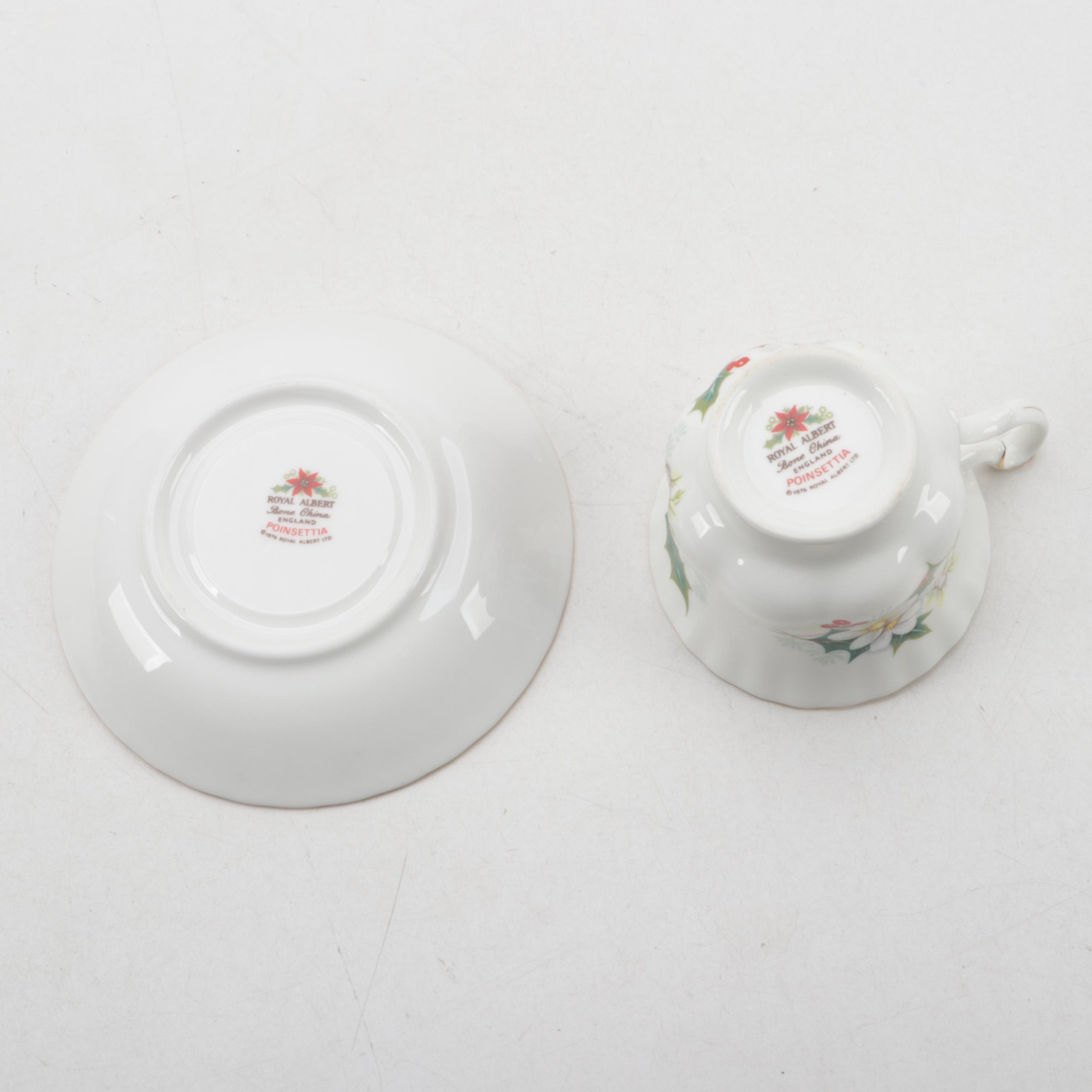 Royal Albert "Poinsettia" Bone China Footed Cups and Dinnerware