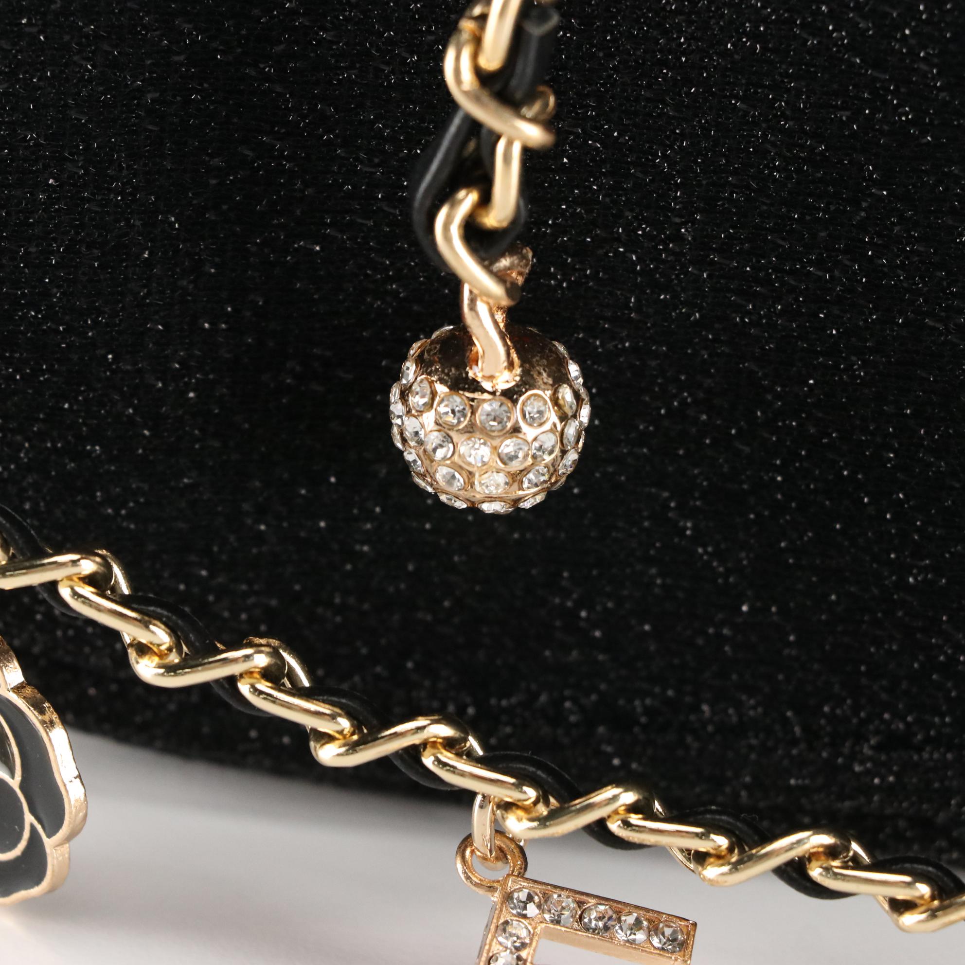 Chanel Beauté VIP 2023 Holiday Black Glitter Pouch with Bejeweled Chain Straps