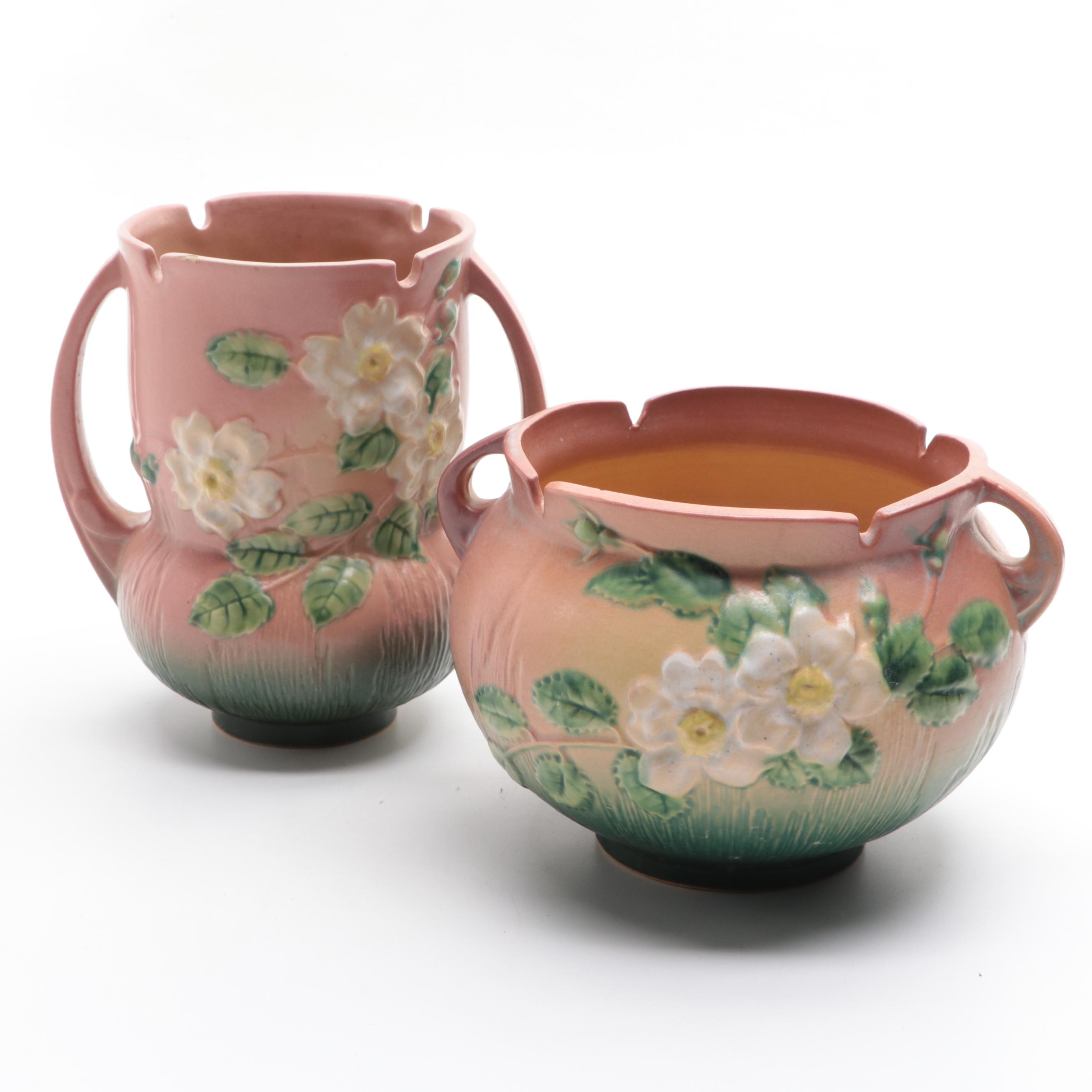Roseville Pottery "White Roses" Earthenware Jardinieres