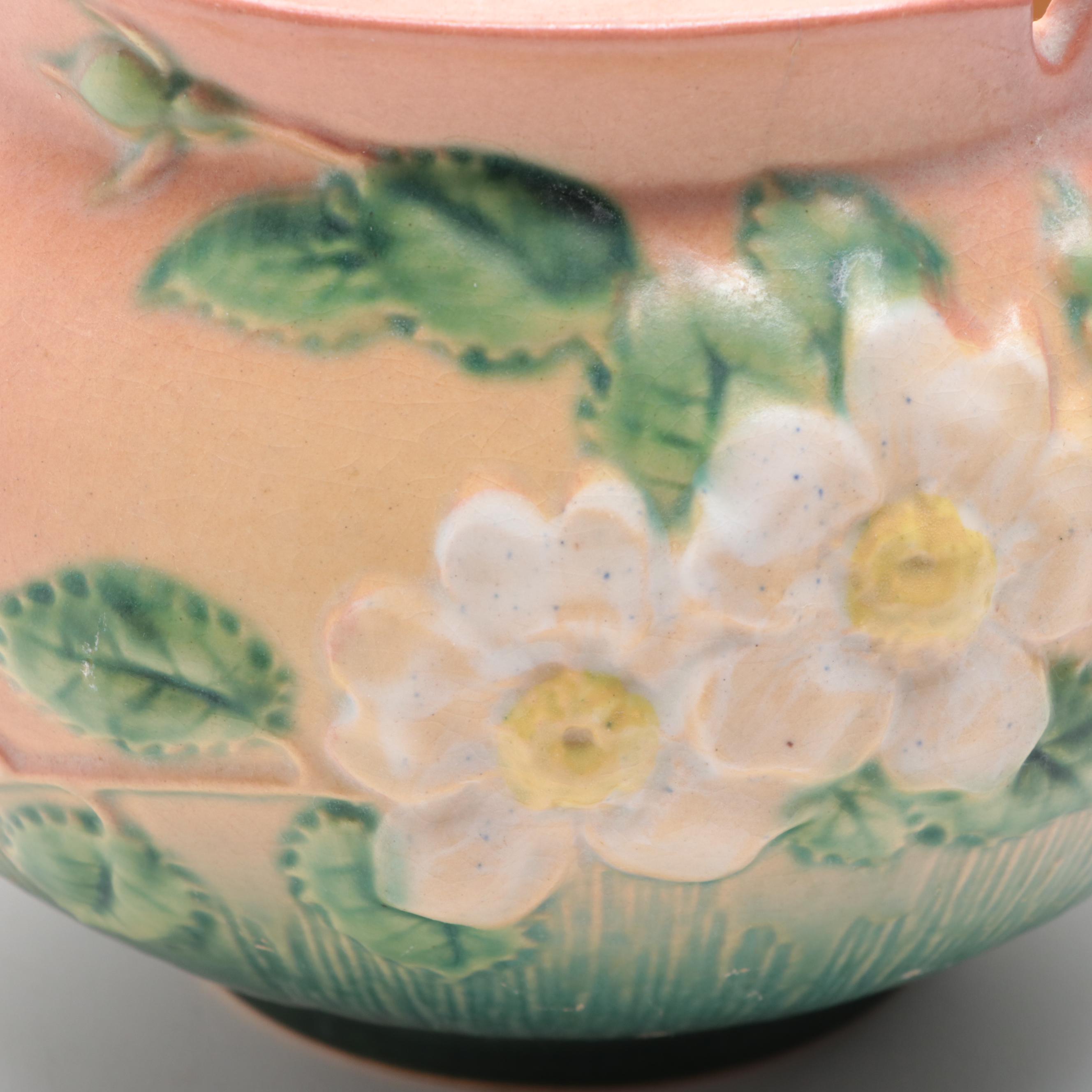 Roseville Pottery "White Roses" Earthenware Jardinieres