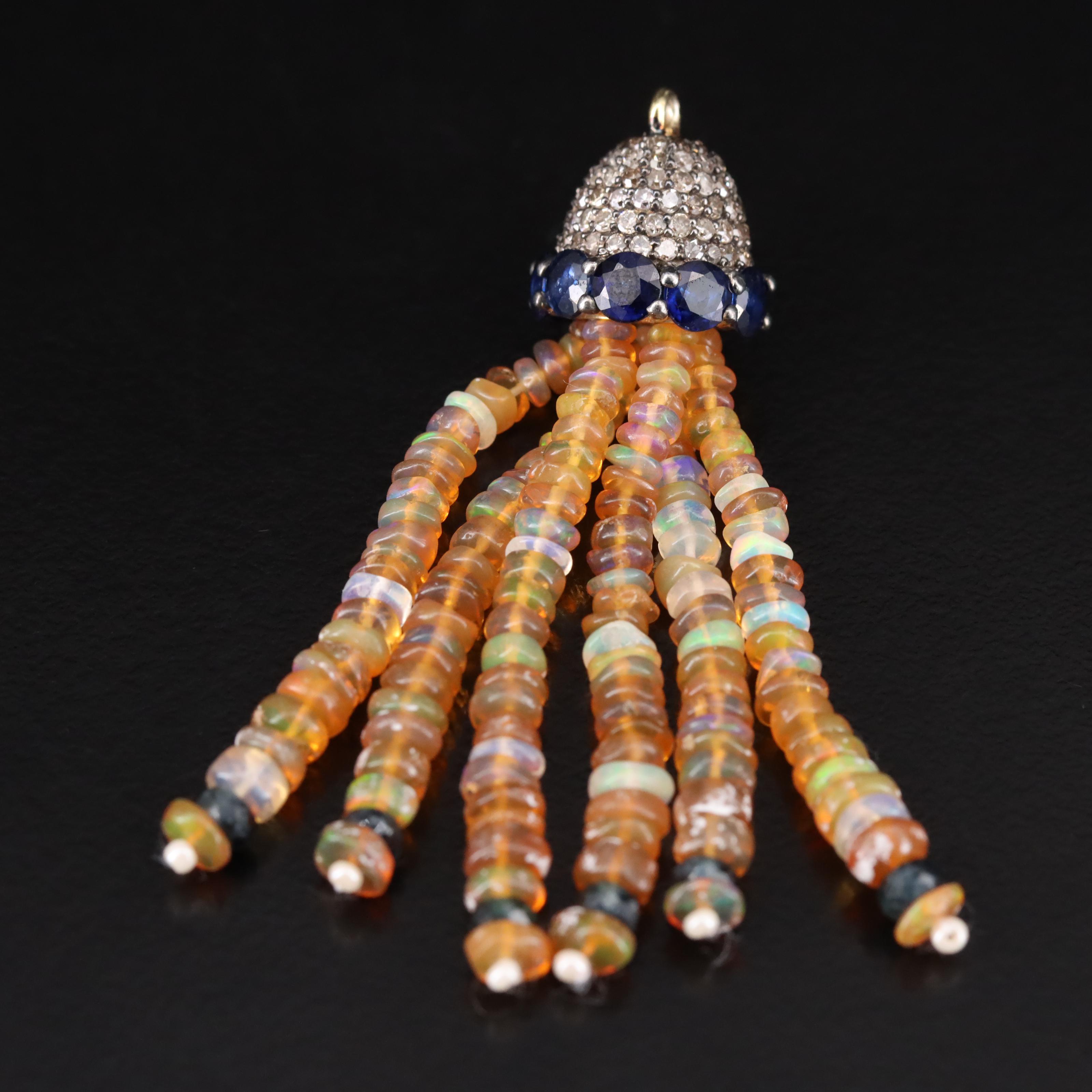Sterling Diamond, Opal and Sapphire Tassel Pendant