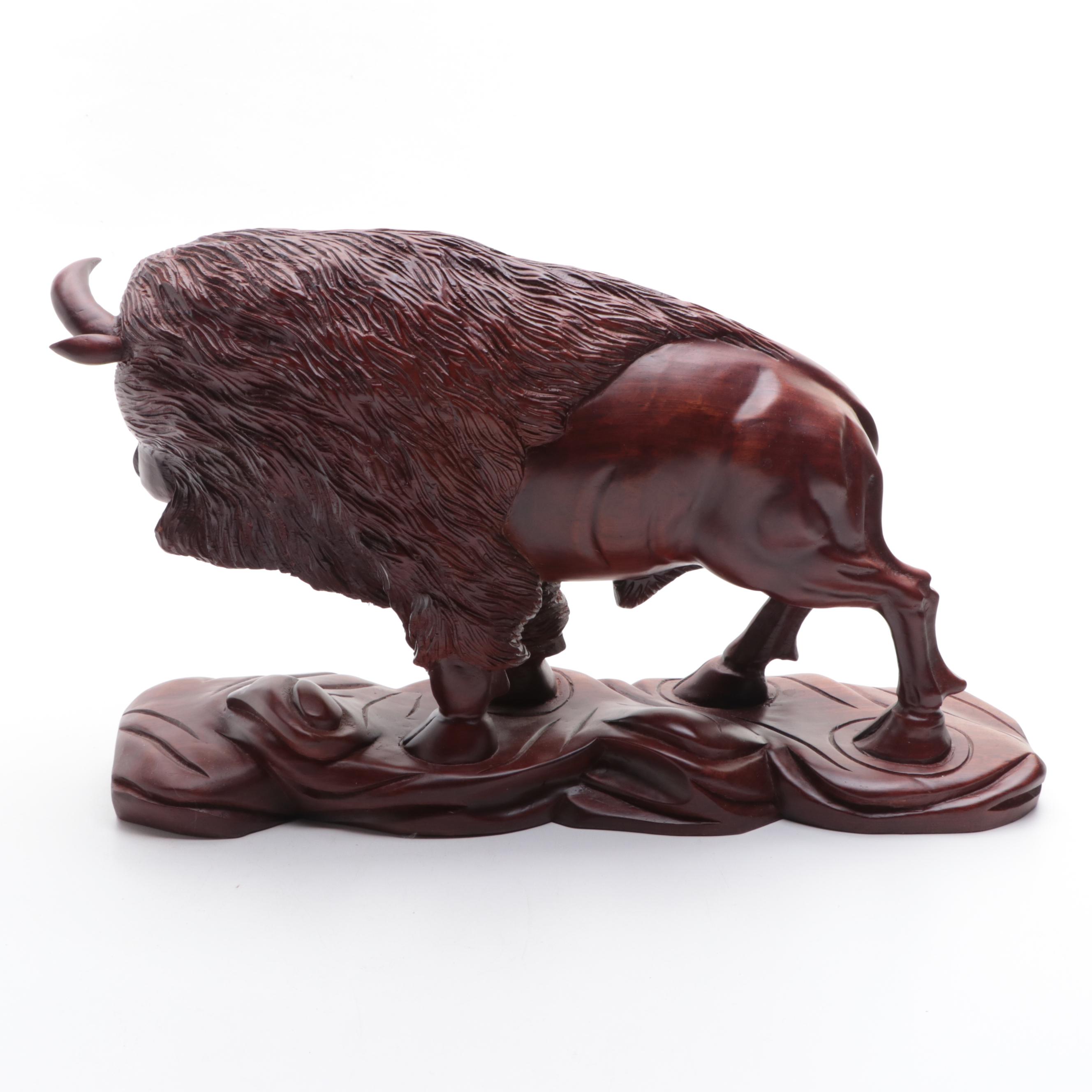Carved Wooden Buffalo Figurine