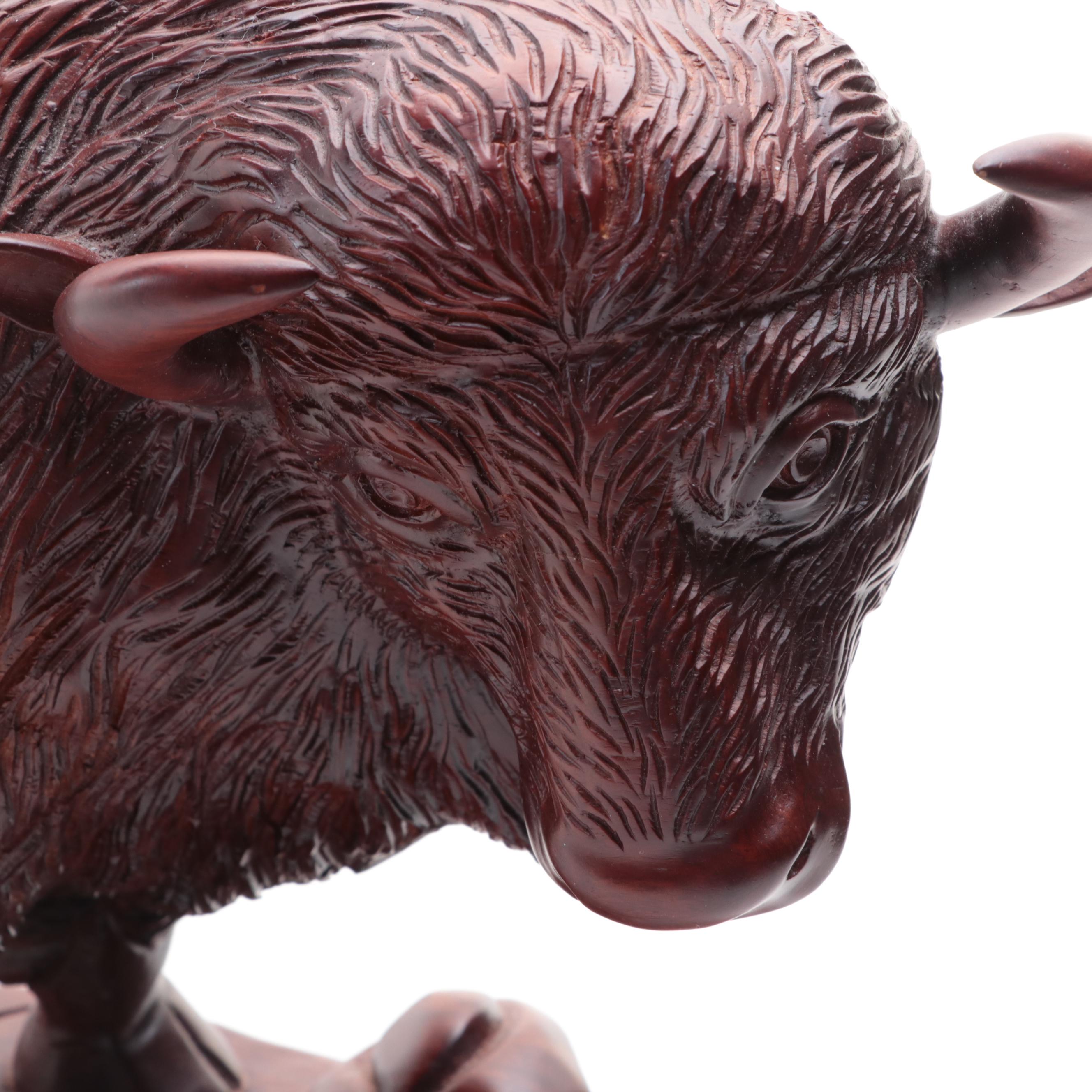 Carved Wooden Buffalo Figurine