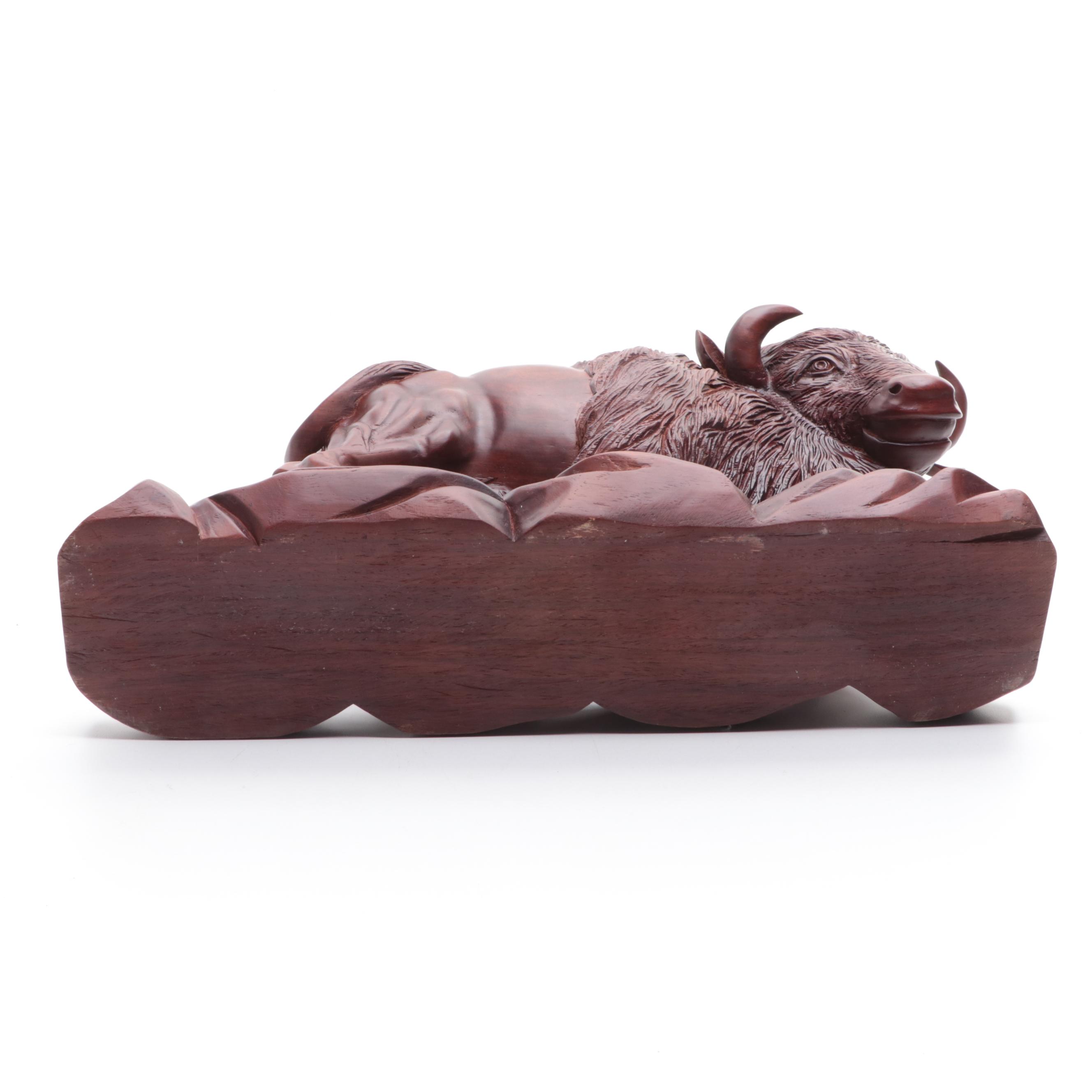Carved Wooden Buffalo Figurine