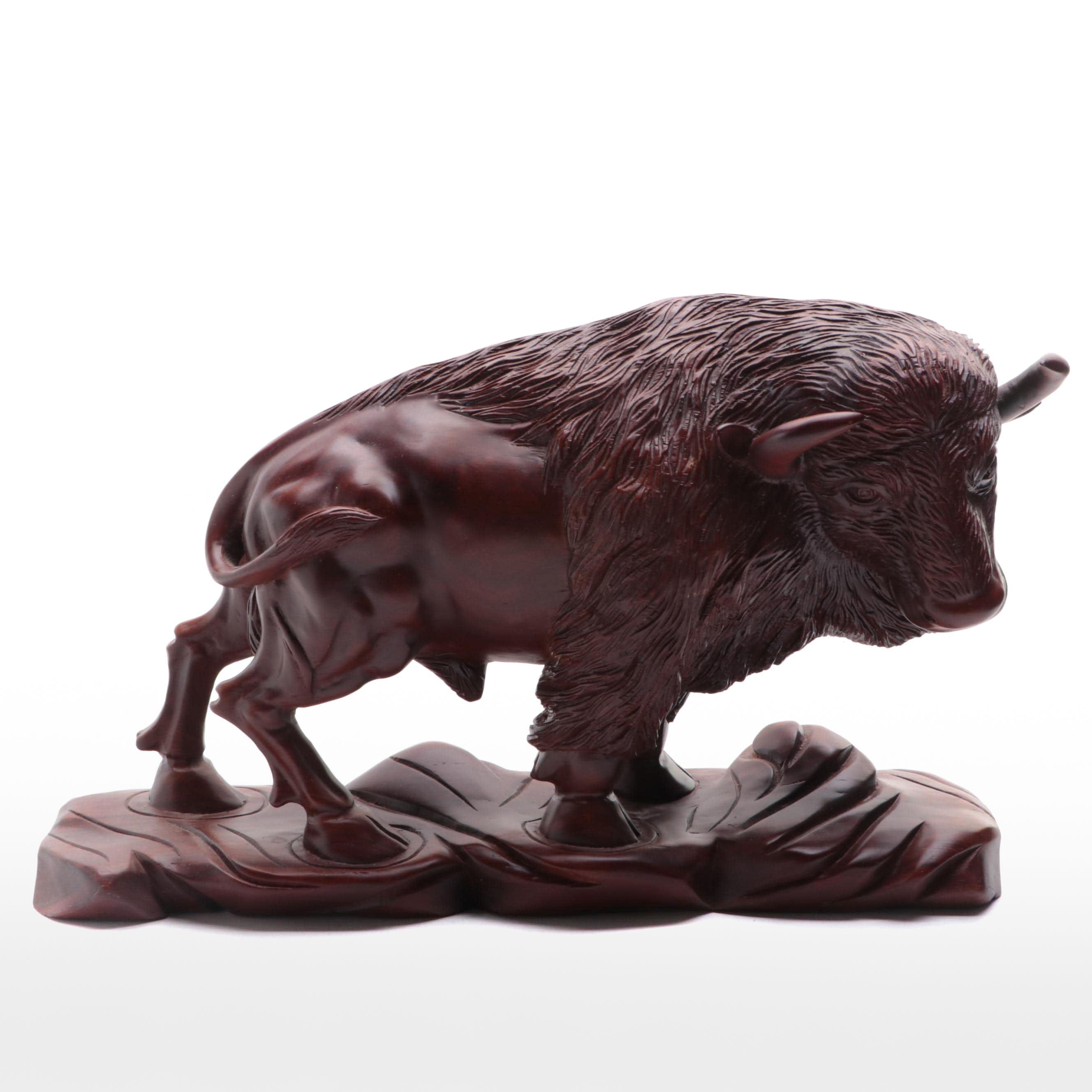Carved Wooden Buffalo Figurine