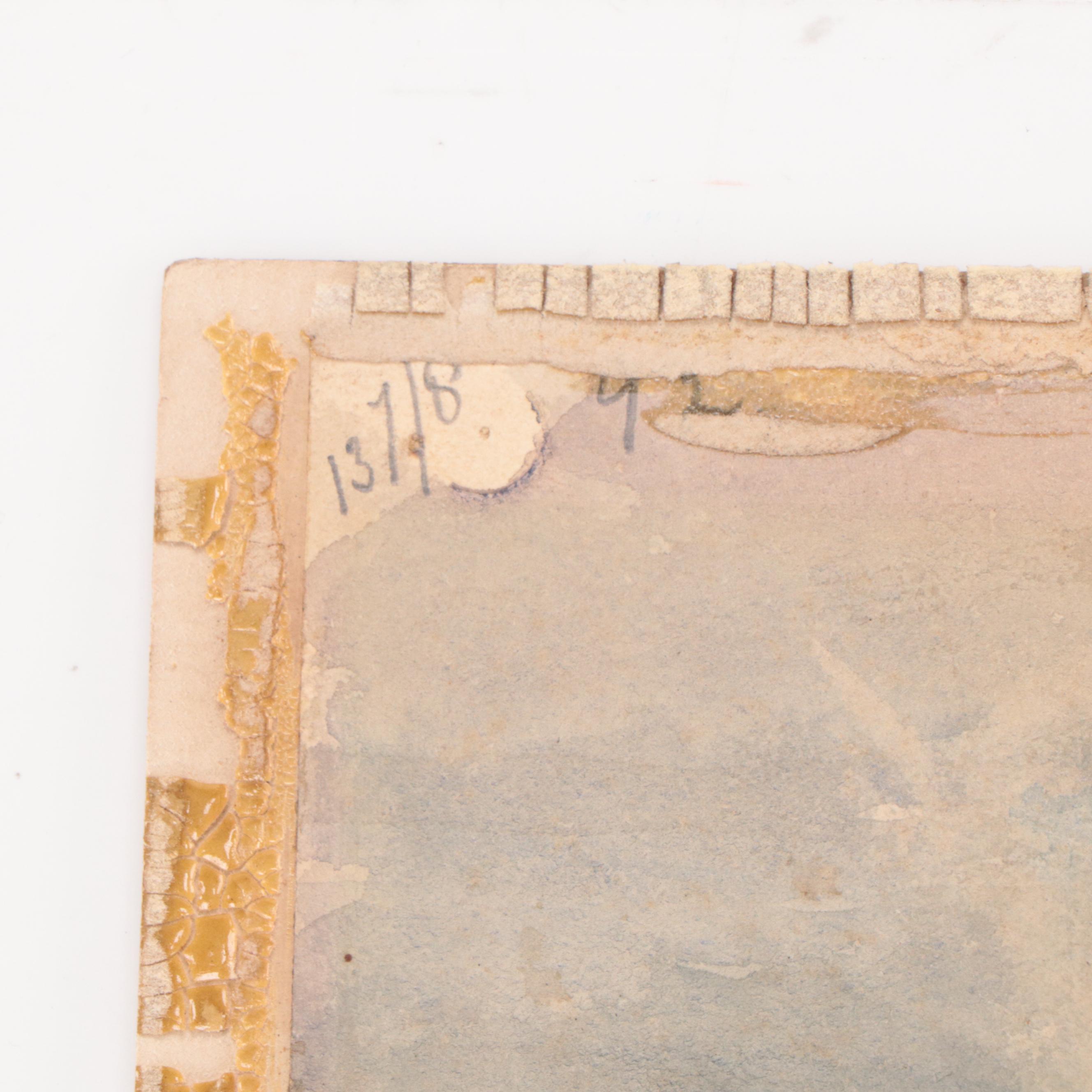 J. Knox Watercolor Painting of Coastal Landscape With Windmill, 1855; More