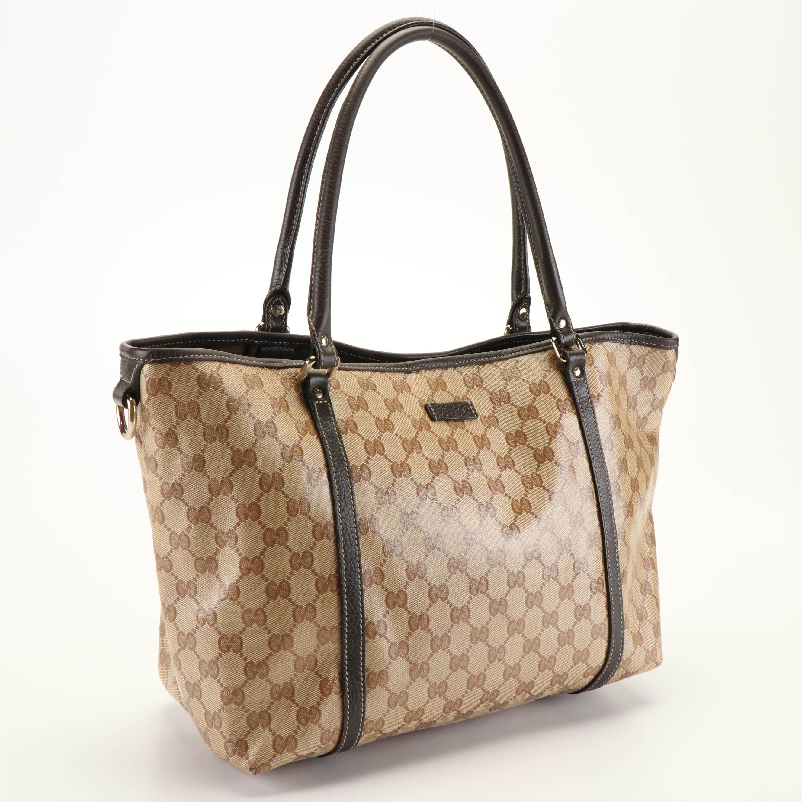Gucci Crystal Monogram Tote in Beige Coated Canvas
