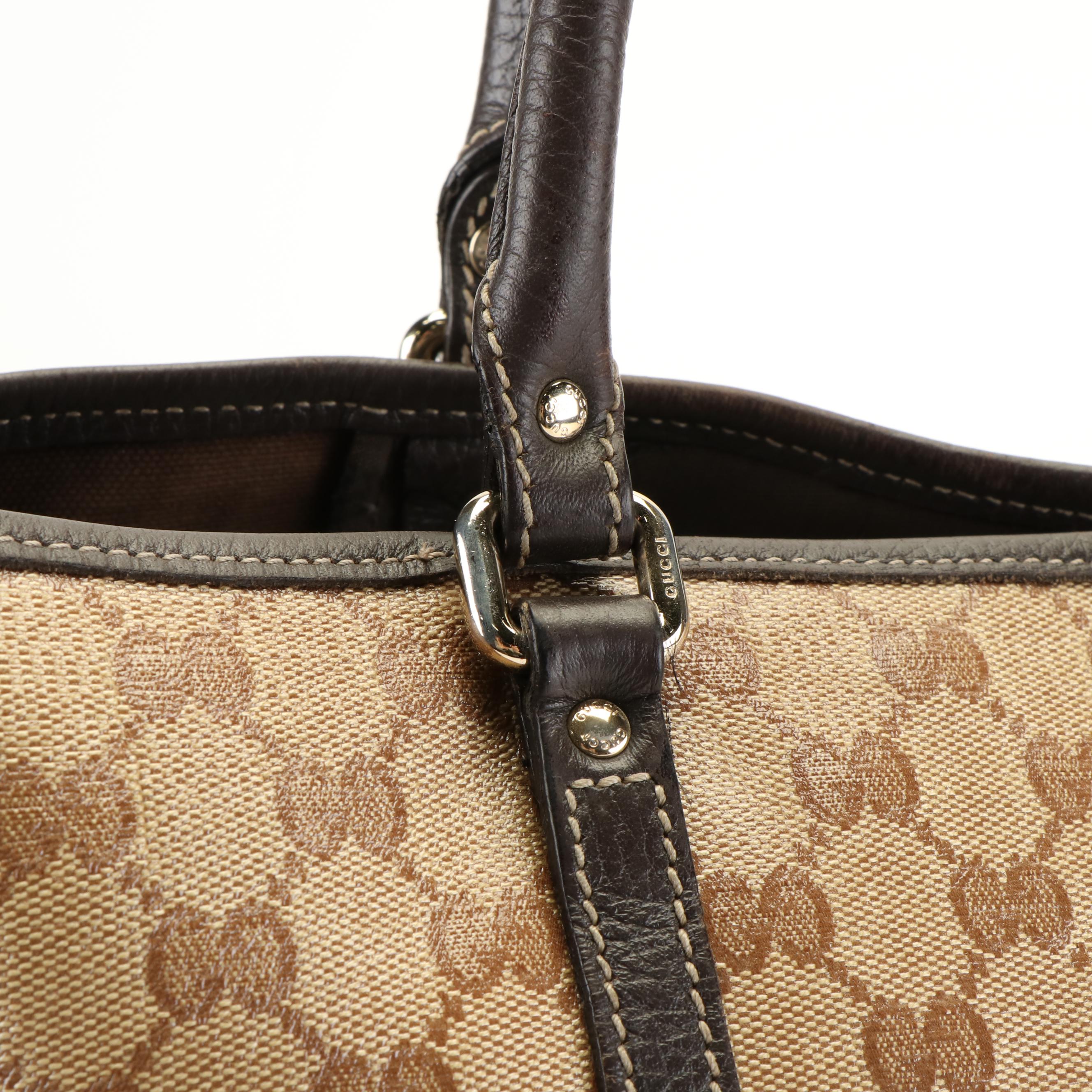 Gucci Crystal Monogram Tote in Beige Coated Canvas