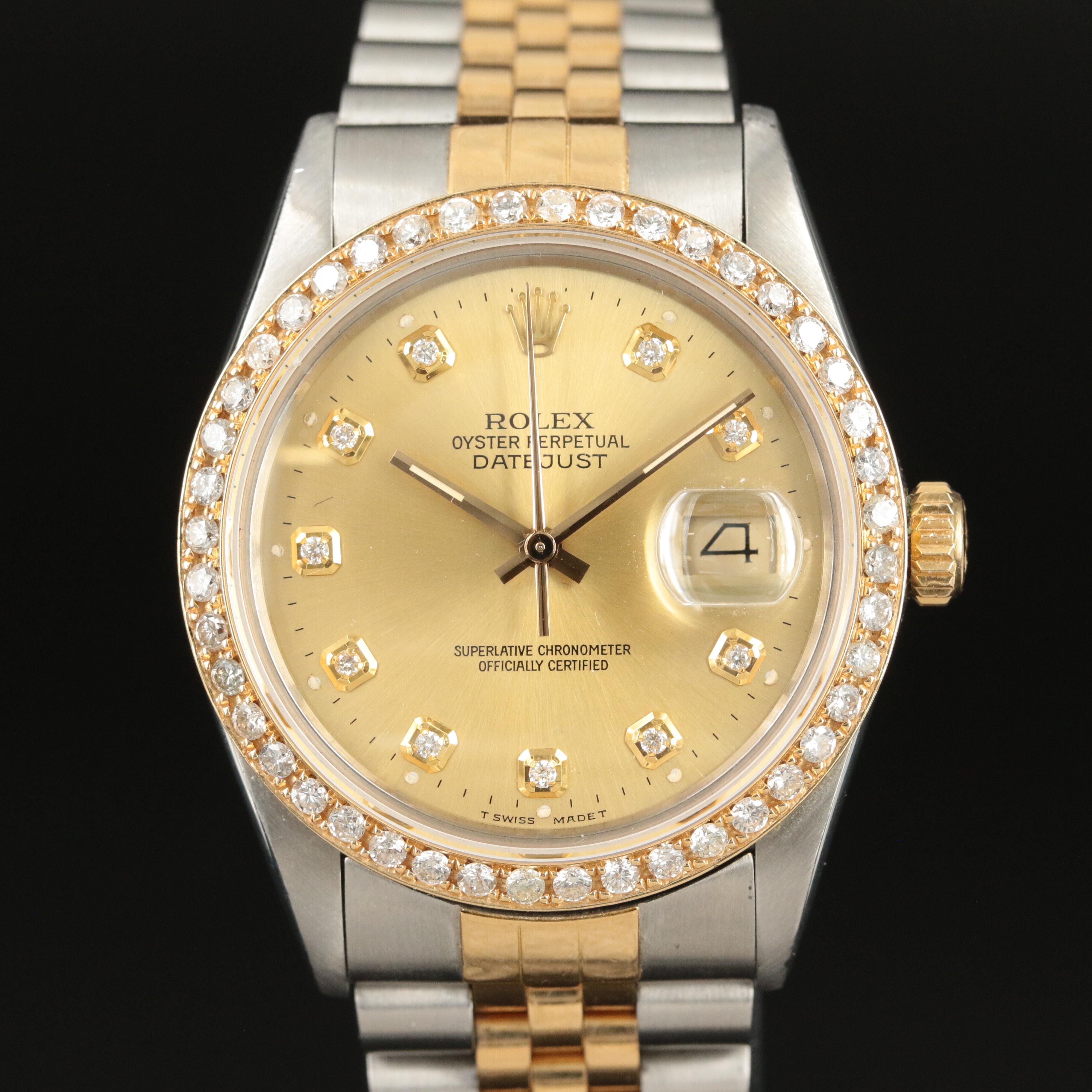 1985 Rolex Custom 1.31 CTW Diamond Dial and Bezel Datejust Watch