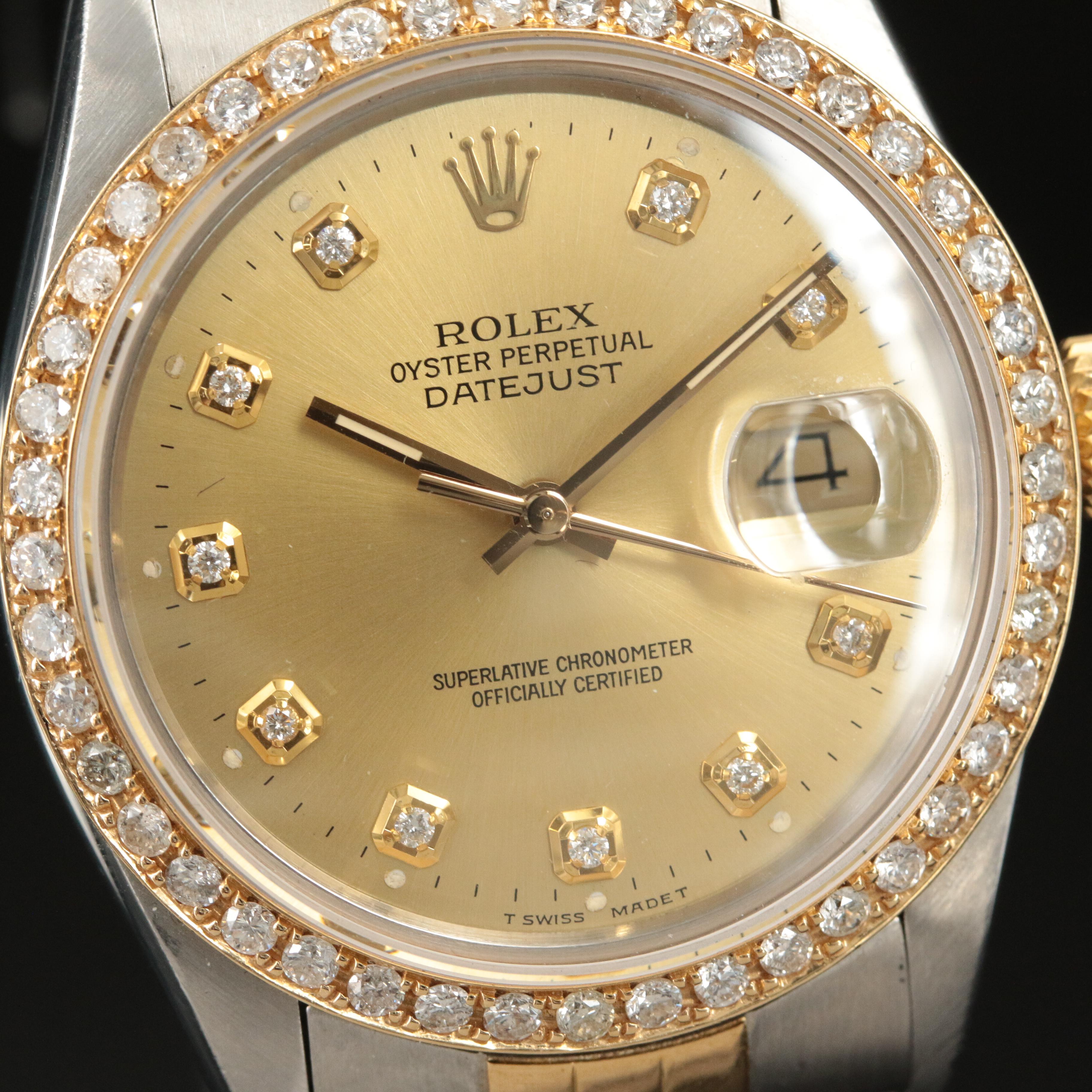 1985 Rolex Custom 1.31 CTW Diamond Dial and Bezel Datejust Watch