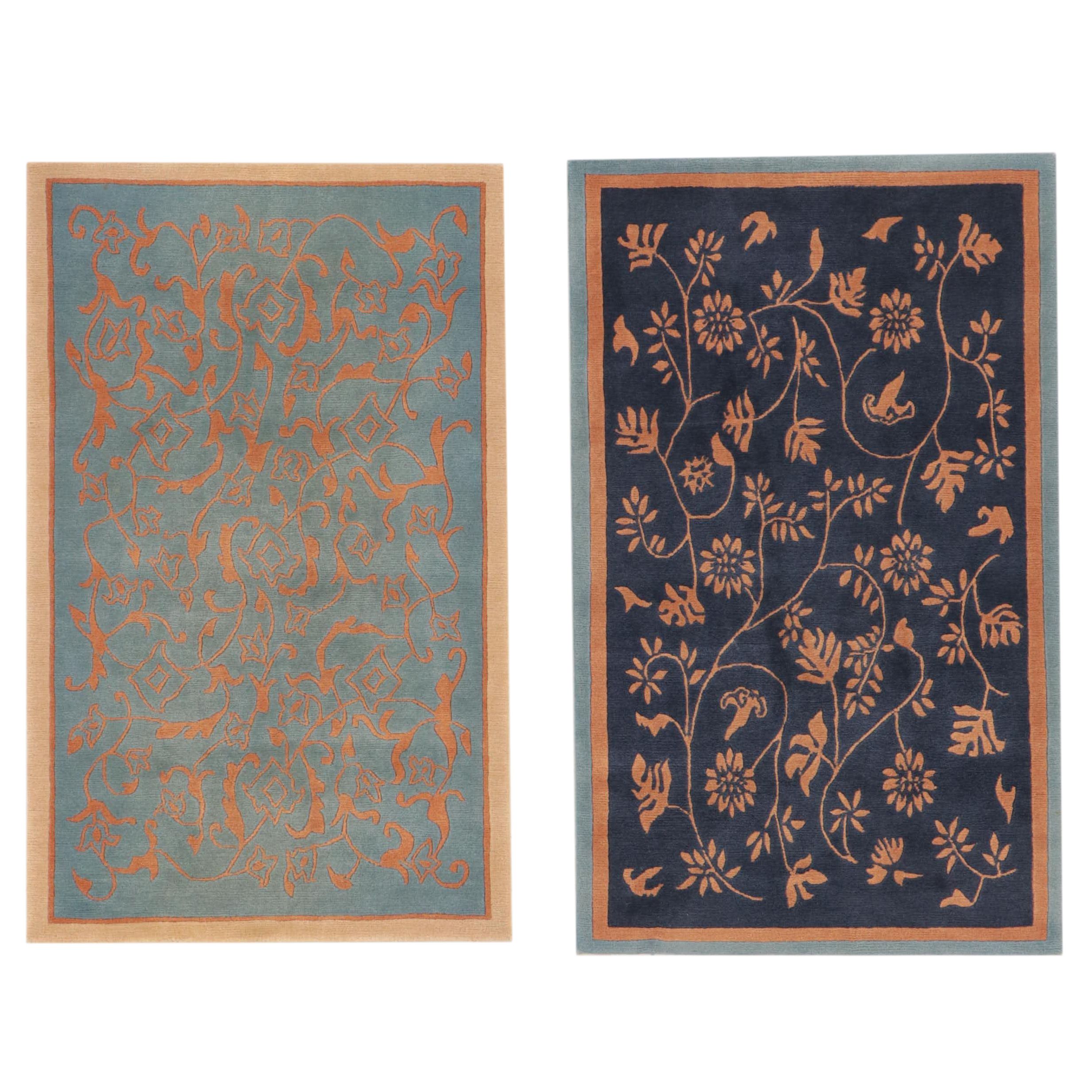 Two Hand-Tufted Contemporary Floral Area Rugs