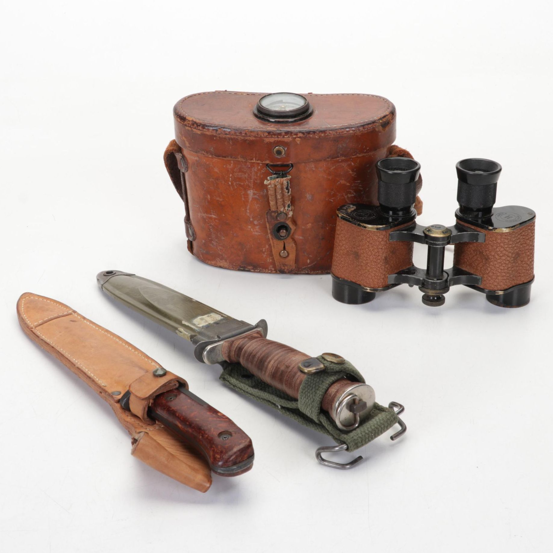 Kutmaster Trench Knife With US Army Scabbard, Binoculars and Czech VZ58 Bayonet