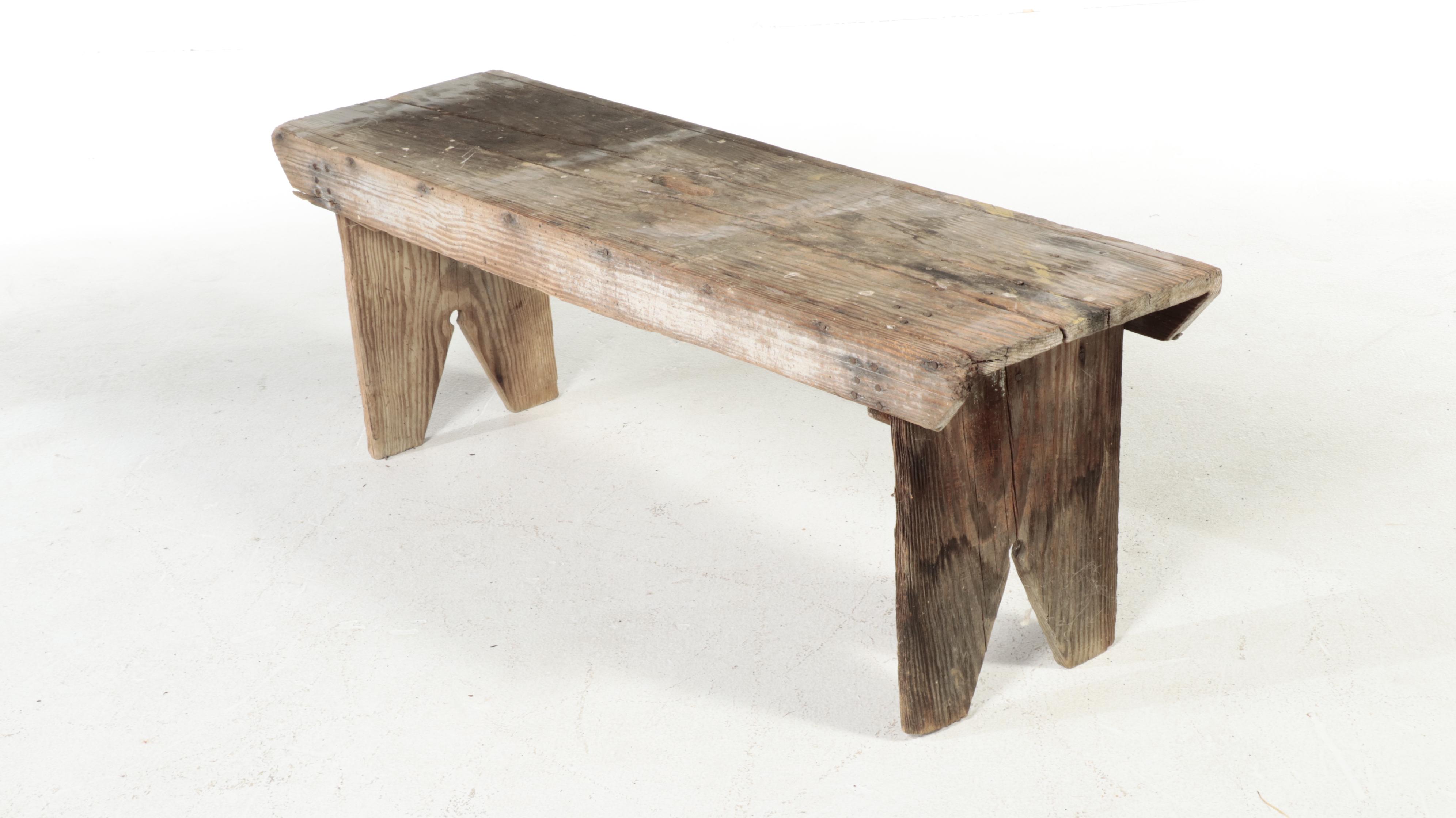 American Primitive Pine "Bootjack" Bench