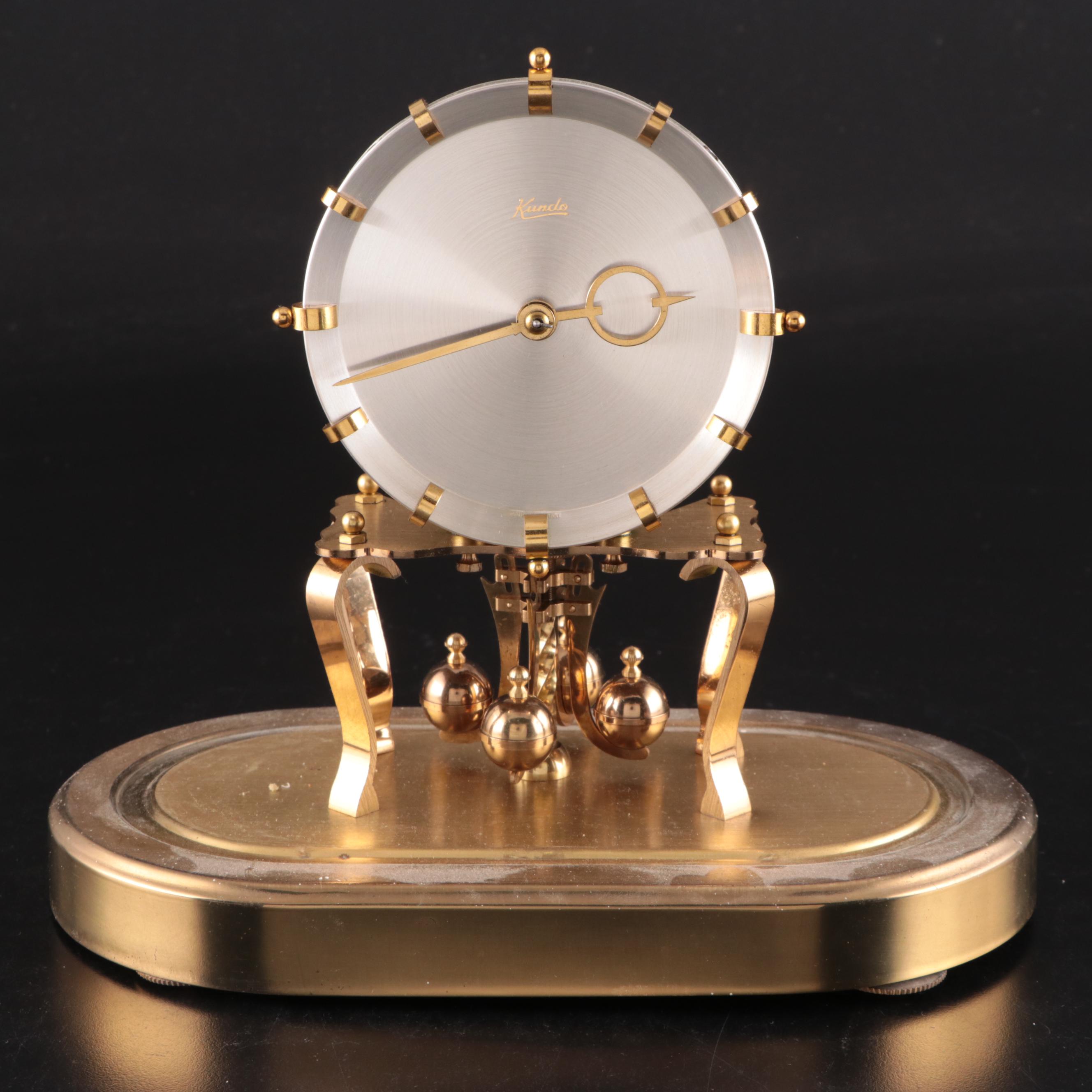 Kundo Brass and Glass 400 Day Anniversary Clock, Mid-20th Century