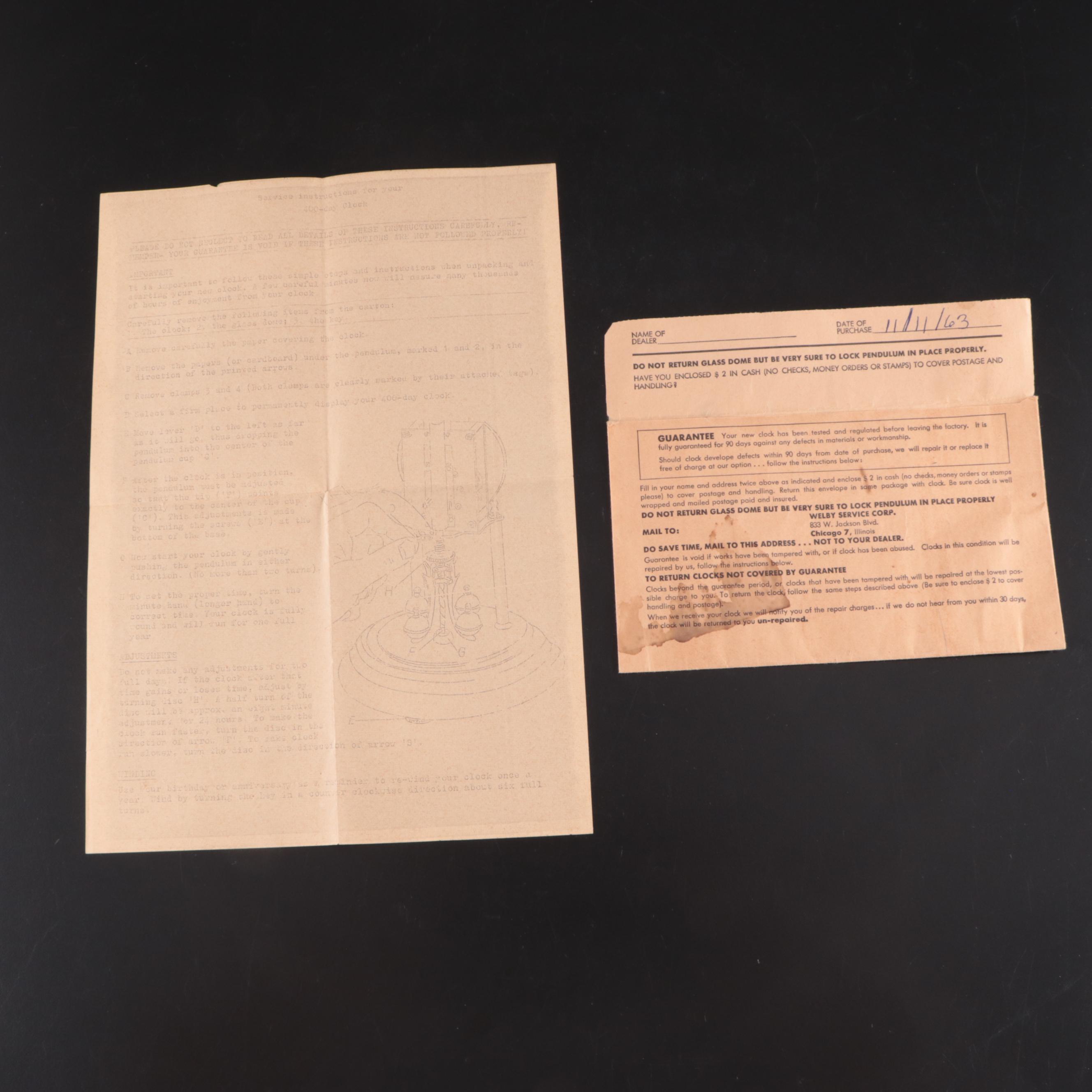 Kundo Brass and Glass 400 Day Anniversary Clock, Mid-20th Century