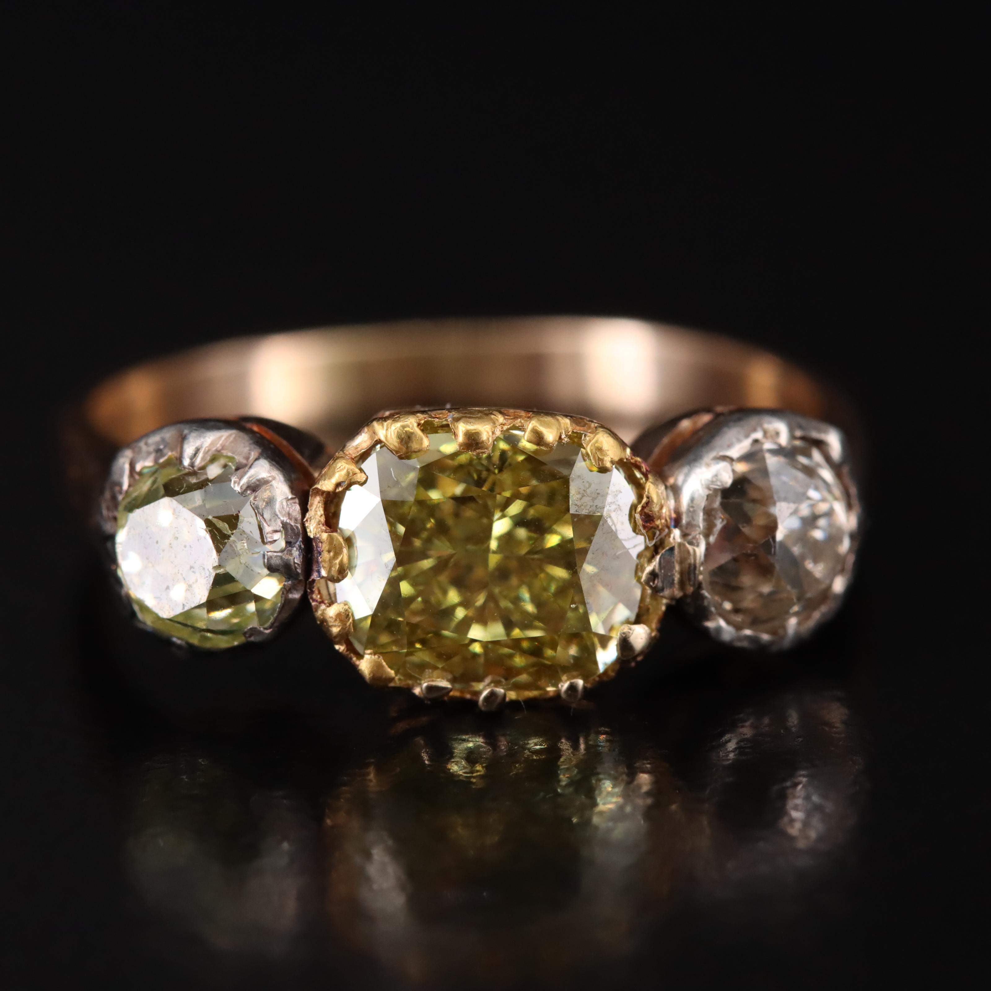 Vintage 14K Rose Gold 2.21 CTW Diamond Ring with Fancy Vivid Yellow Center