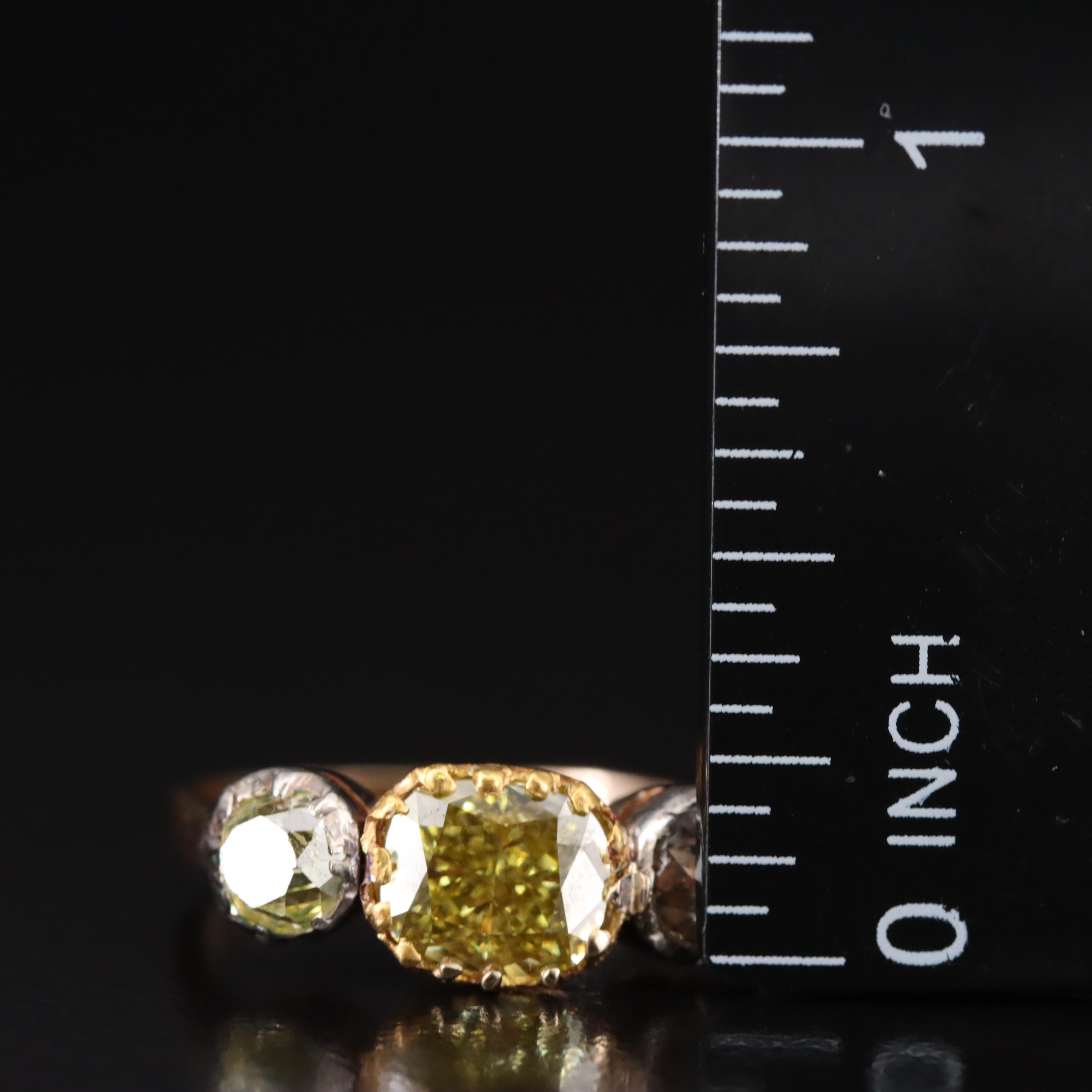 Vintage 14K Rose Gold 2.21 CTW Diamond Ring with Fancy Vivid Yellow Center