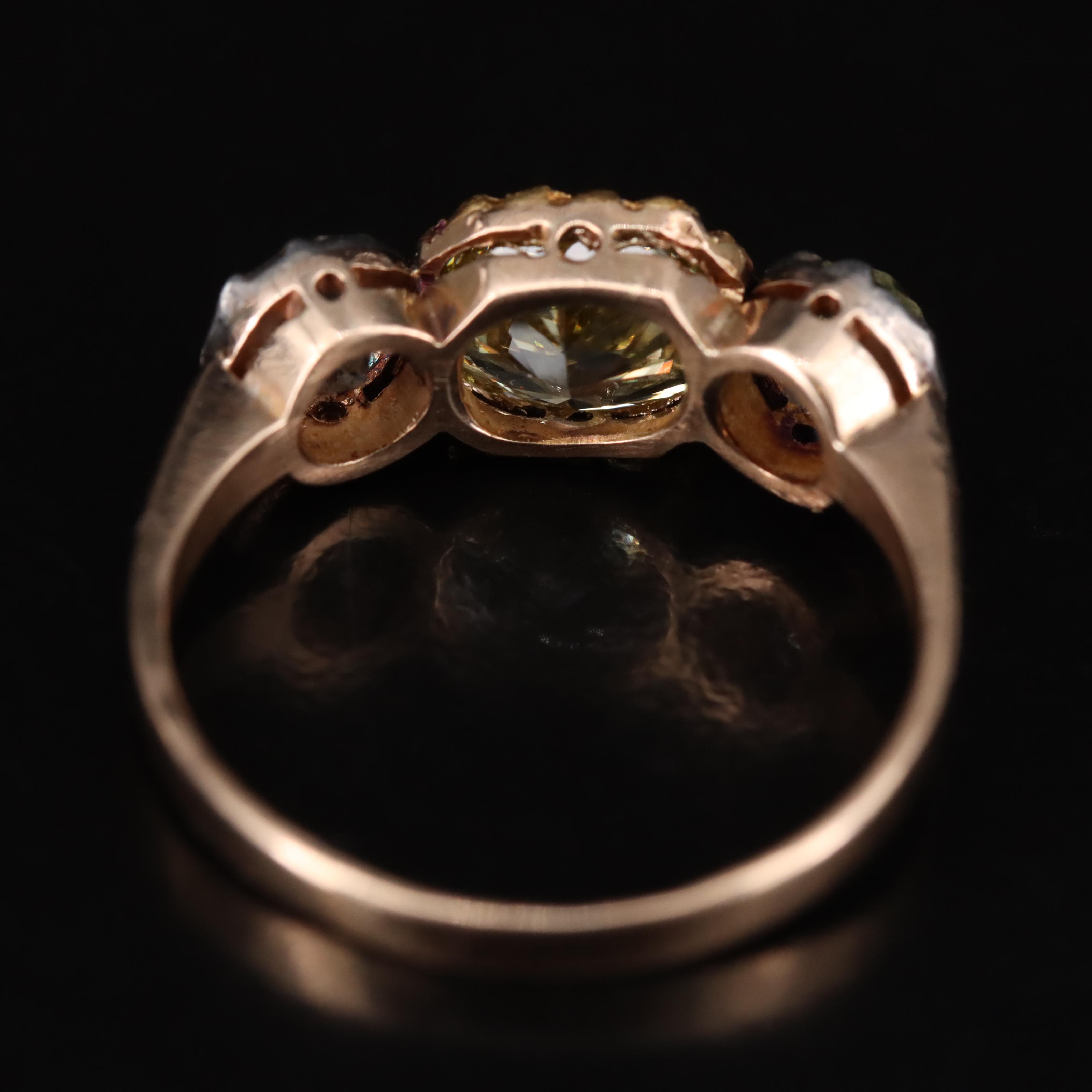 Vintage 14K Rose Gold 2.21 CTW Diamond Ring with Fancy Vivid Yellow Center