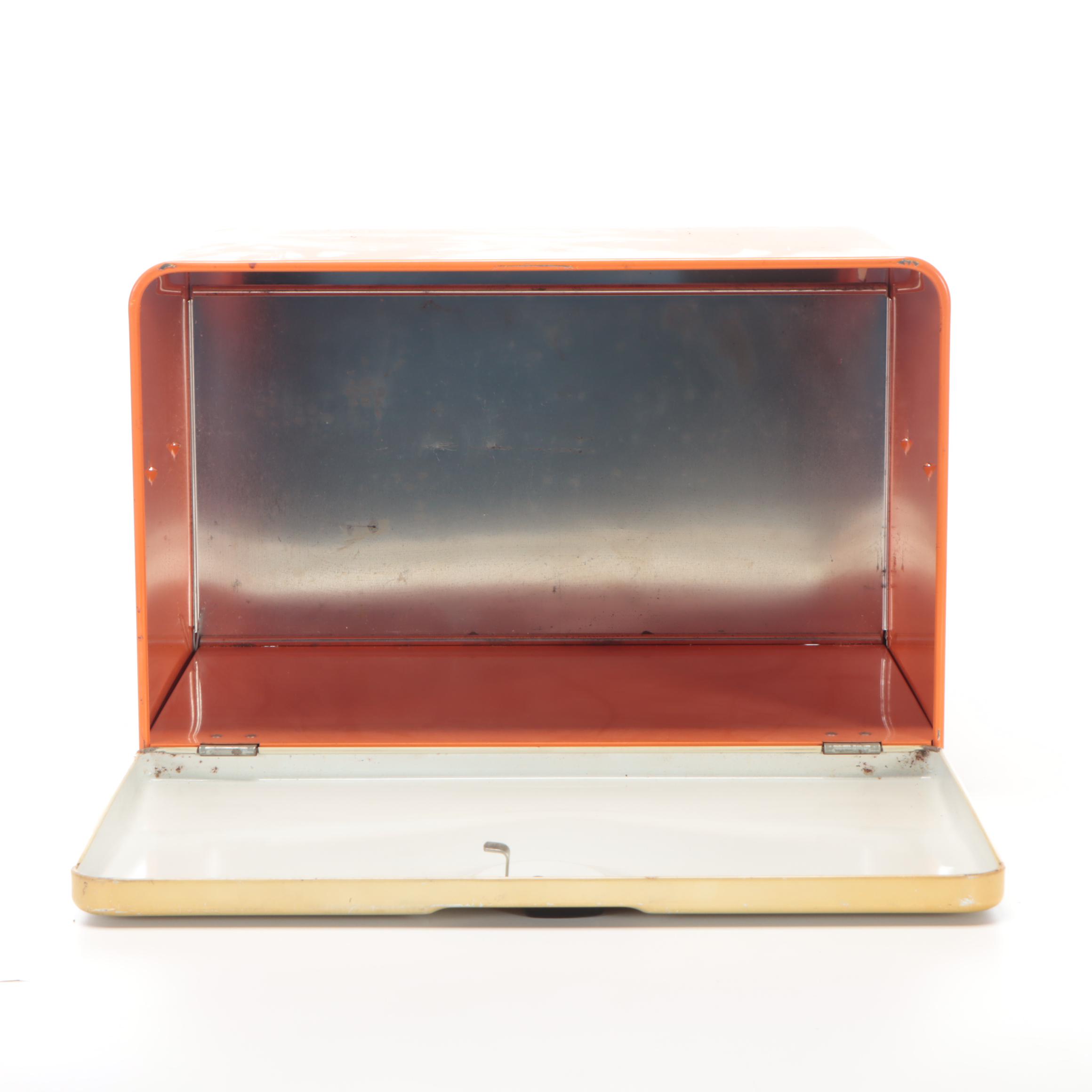 Mushroom Burnt Orange Metal Bread Box, 1970s