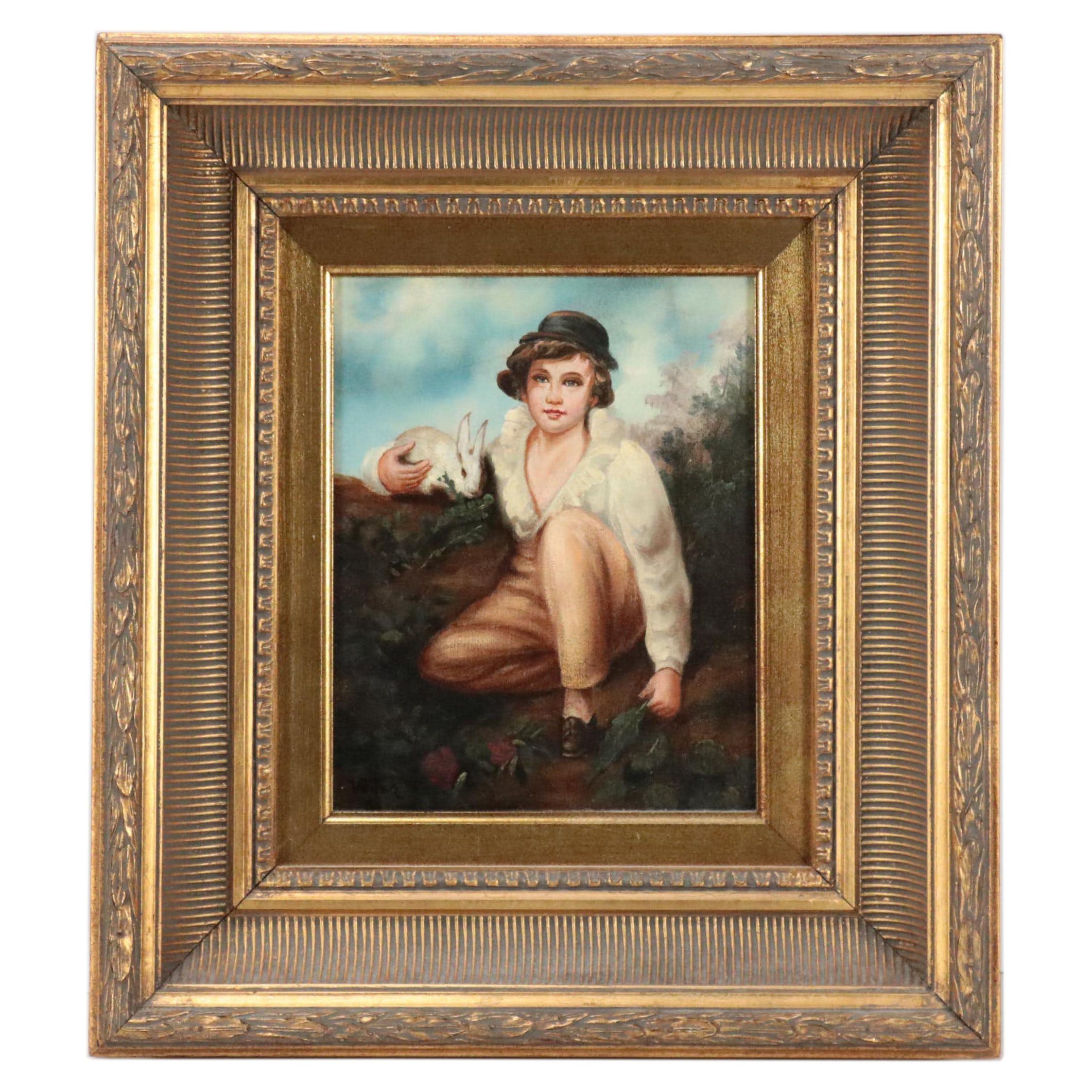 Oil Painting After Sir Henry Raeburn "Boy and Rabbit"