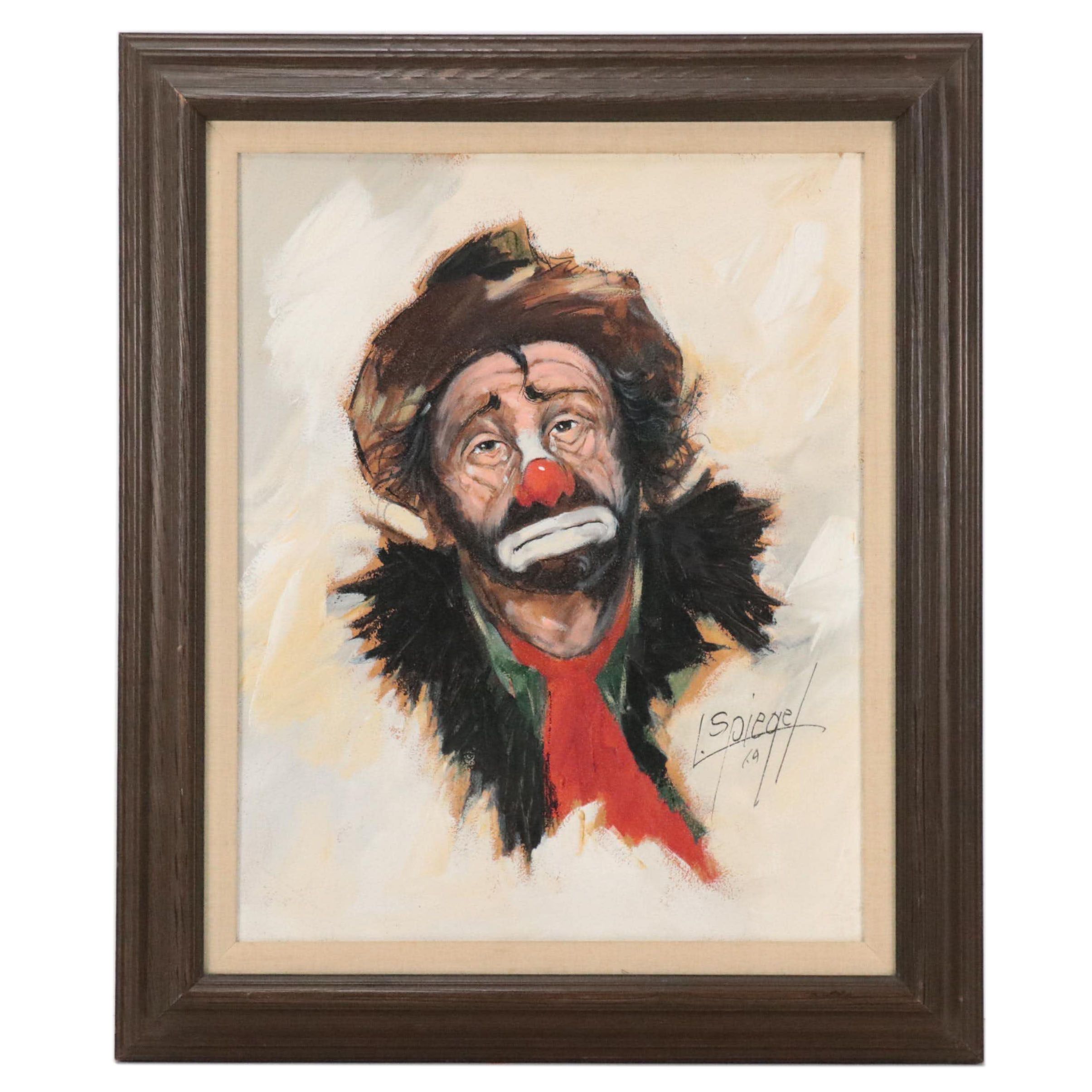 Louis Spiegel Clown Portrait Oil Painting, 1969