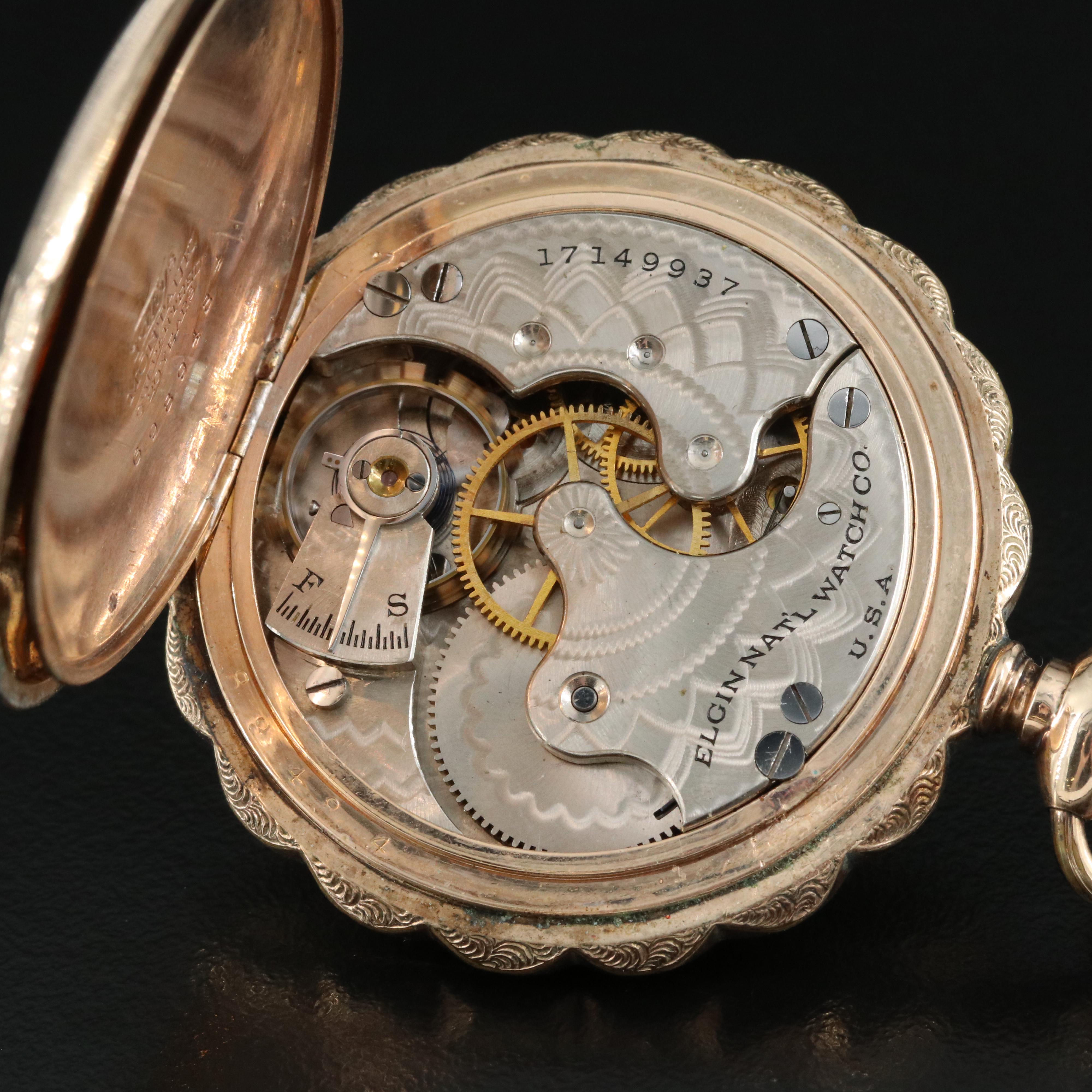 1913 Elgin Gold-Filled, Scalloped-Edge Hunting Case Pocket Watch