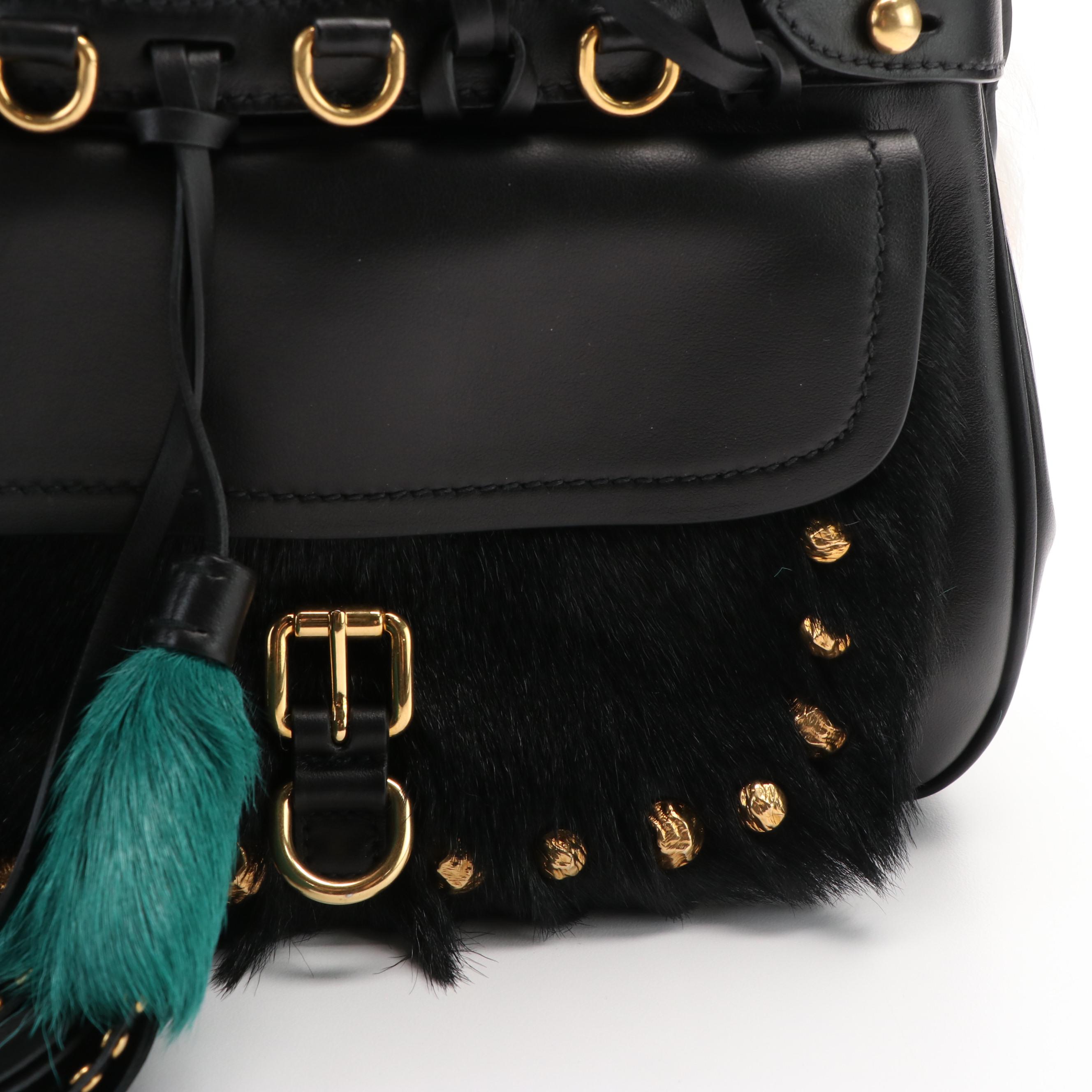 Prada Tassel Shoulder Bag in Fox Fur and Leather