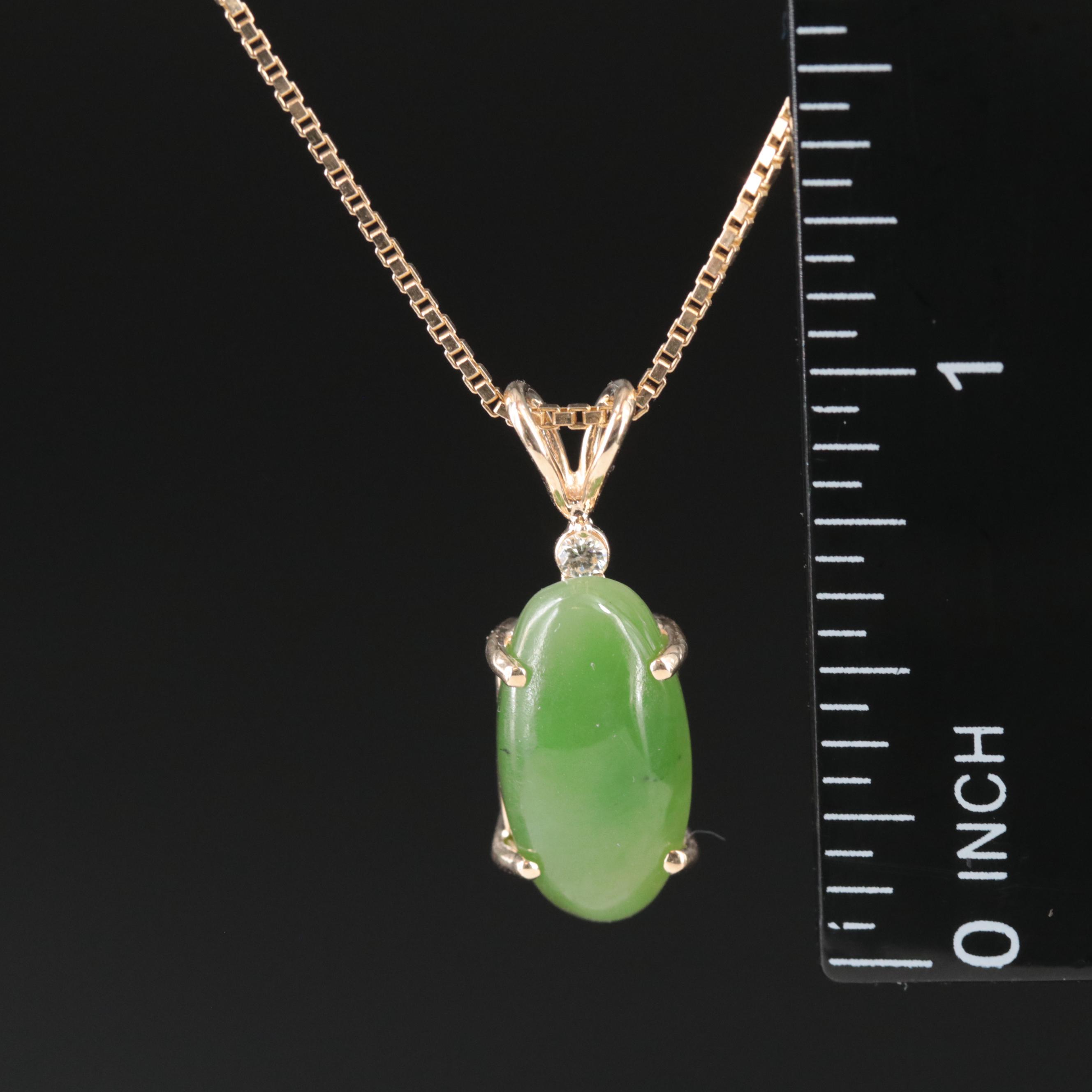 14K Nephrite and Diamond Pendant Necklace