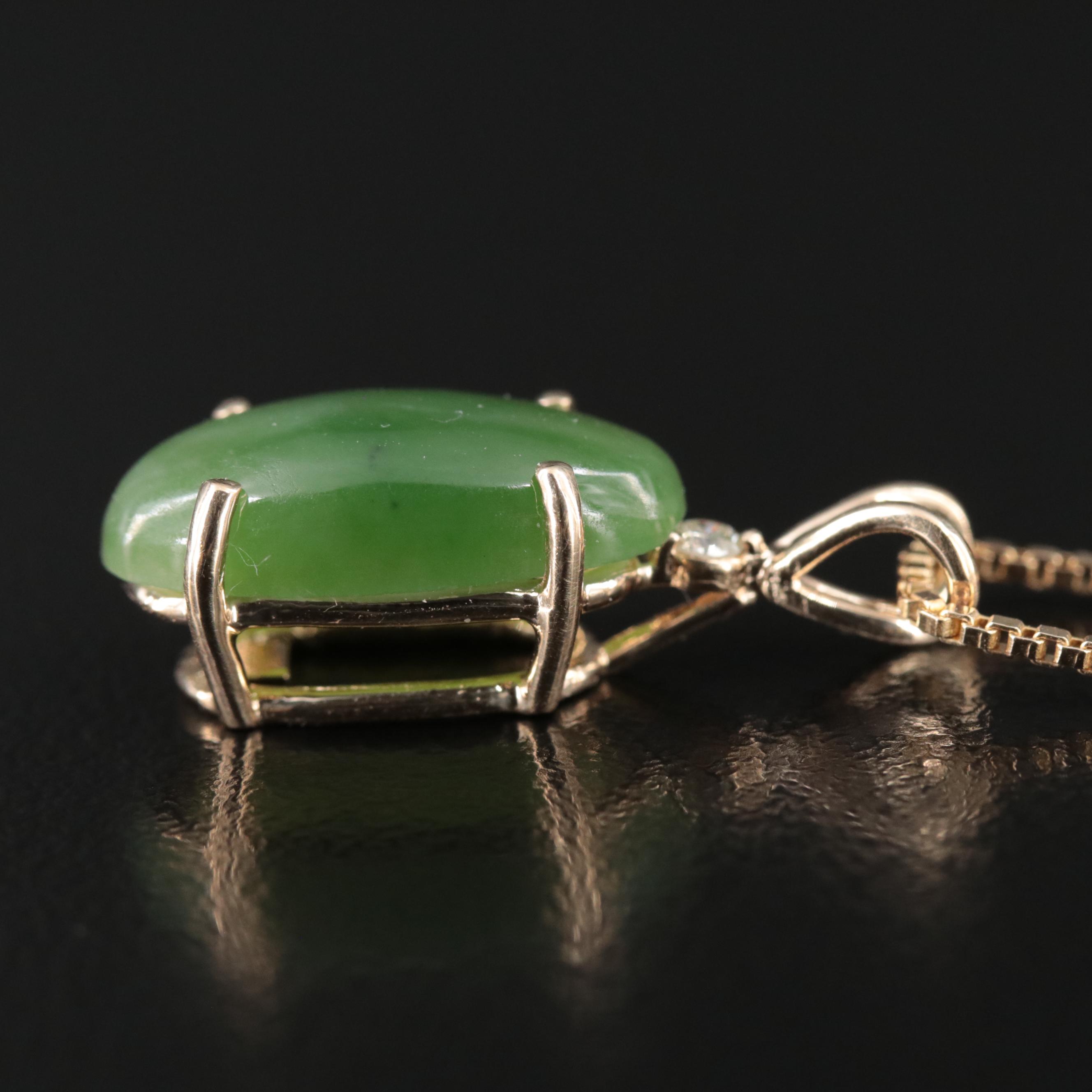 14K Nephrite and Diamond Pendant Necklace