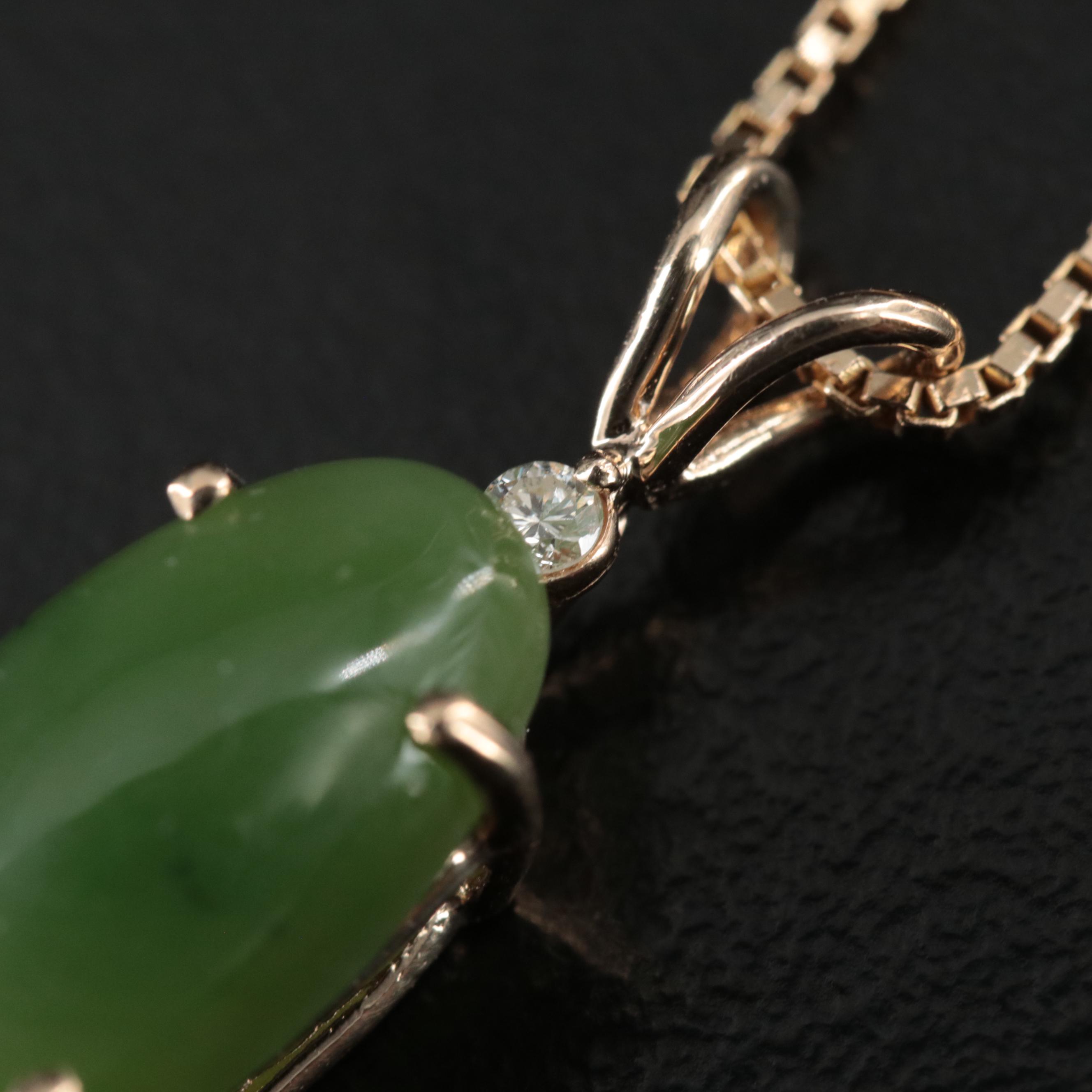 14K Nephrite and Diamond Pendant Necklace