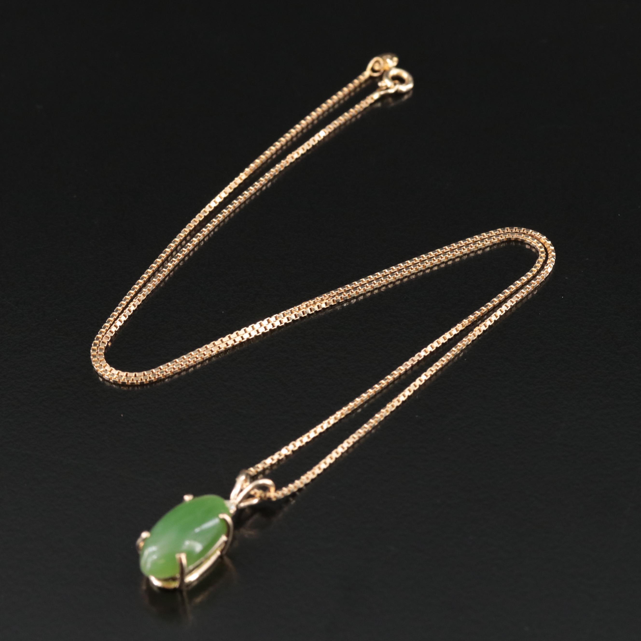 14K Nephrite and Diamond Pendant Necklace