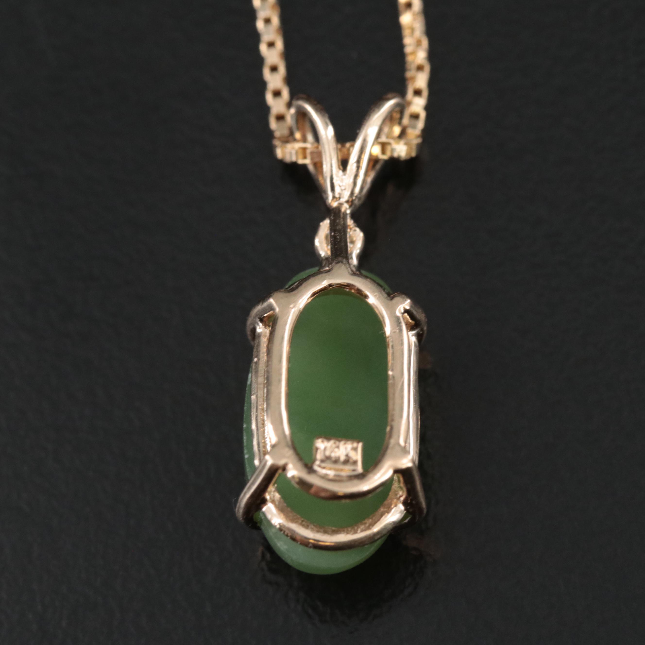 14K Nephrite and Diamond Pendant Necklace
