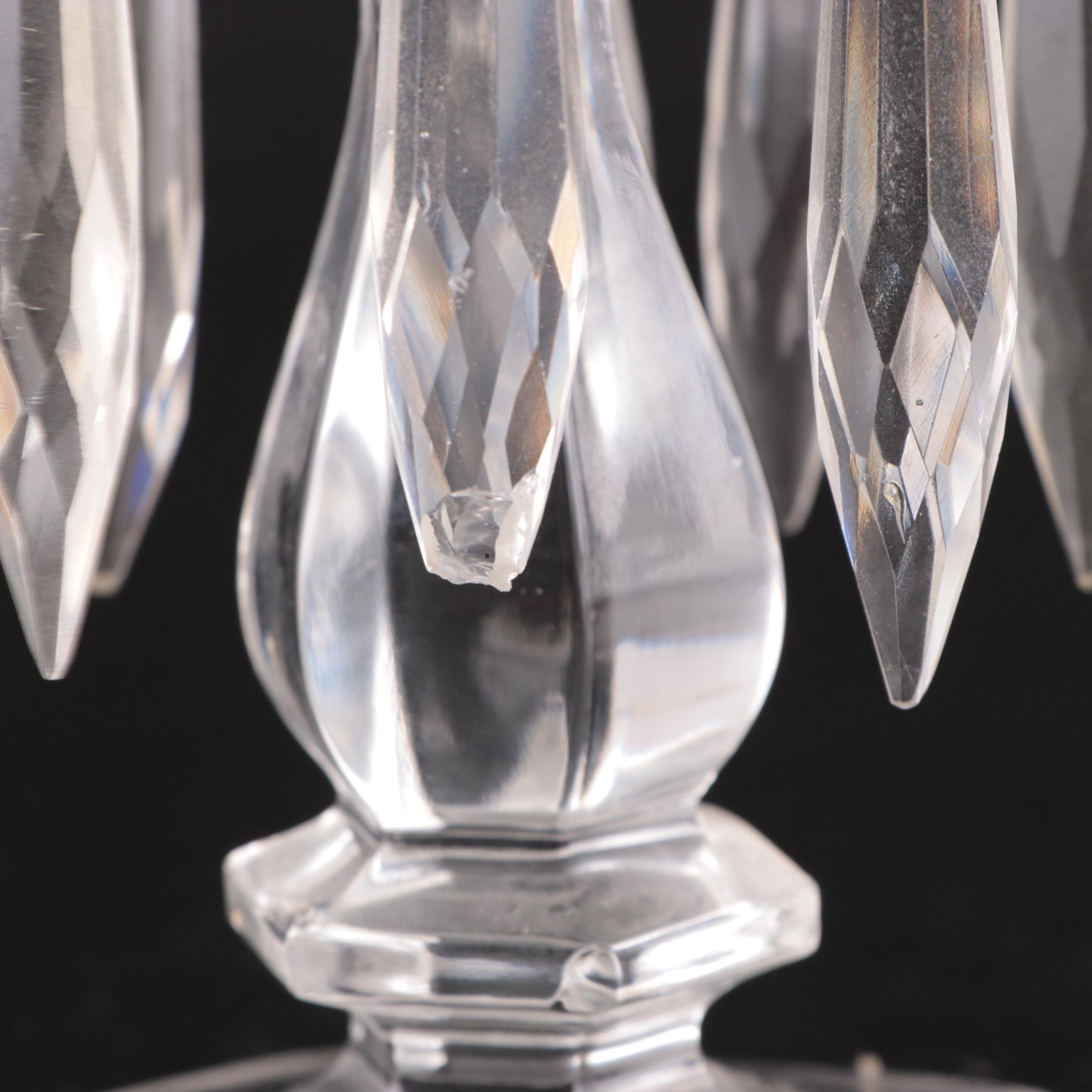 Victorian Style Glass Candlesticks with Crystal Prisms, 20th Century