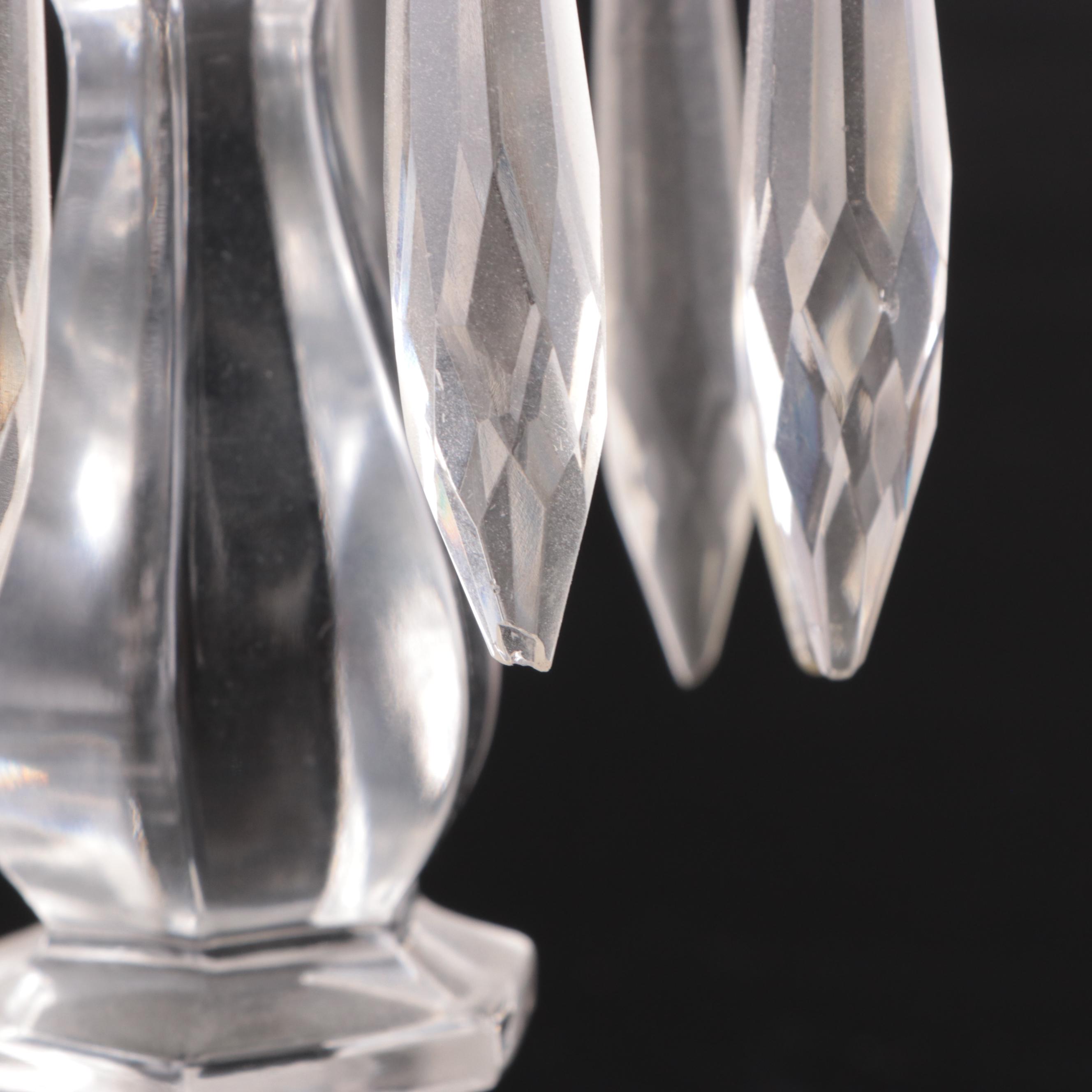 Victorian Style Glass Candlesticks with Crystal Prisms, 20th Century