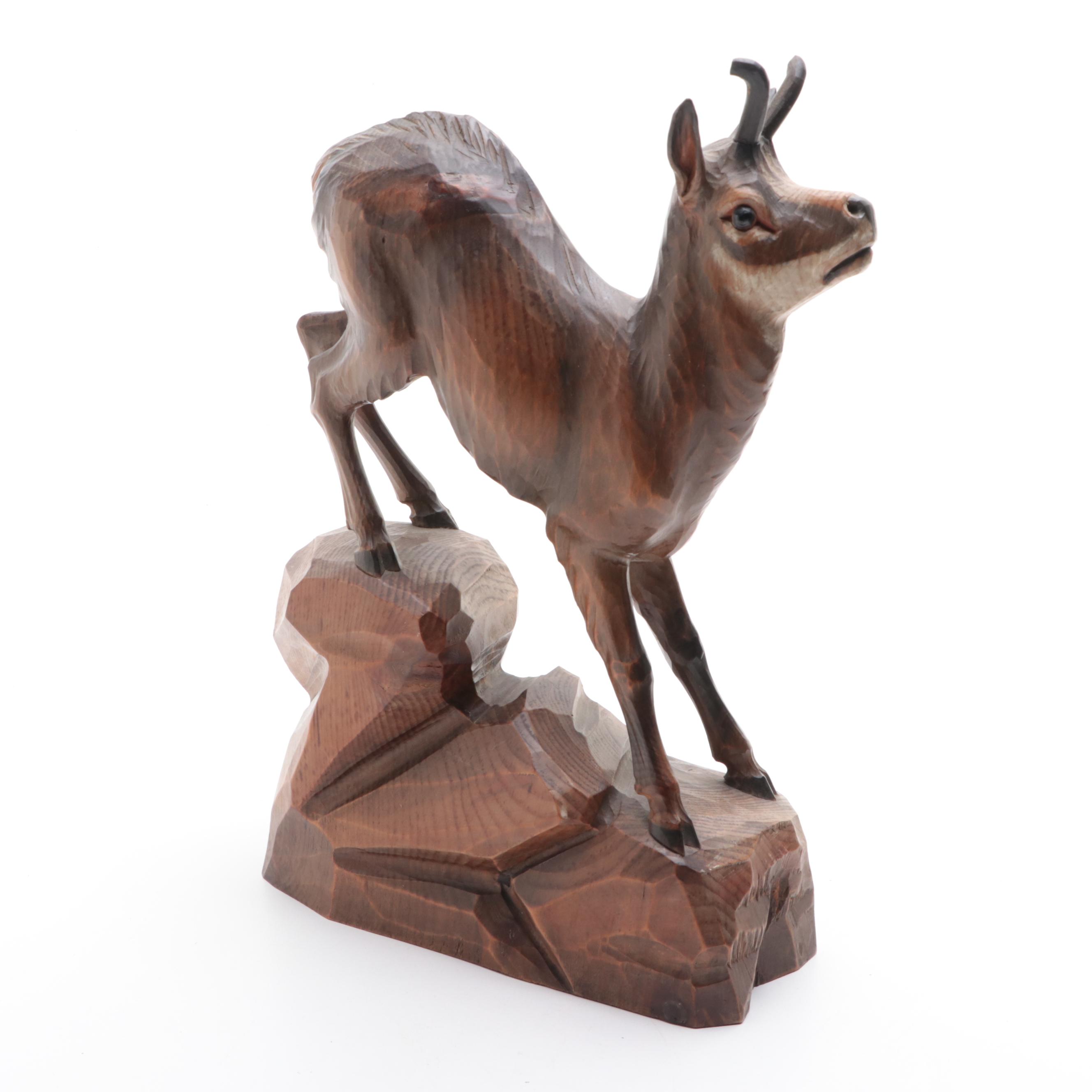Hand Carved Wood Deer Figurine