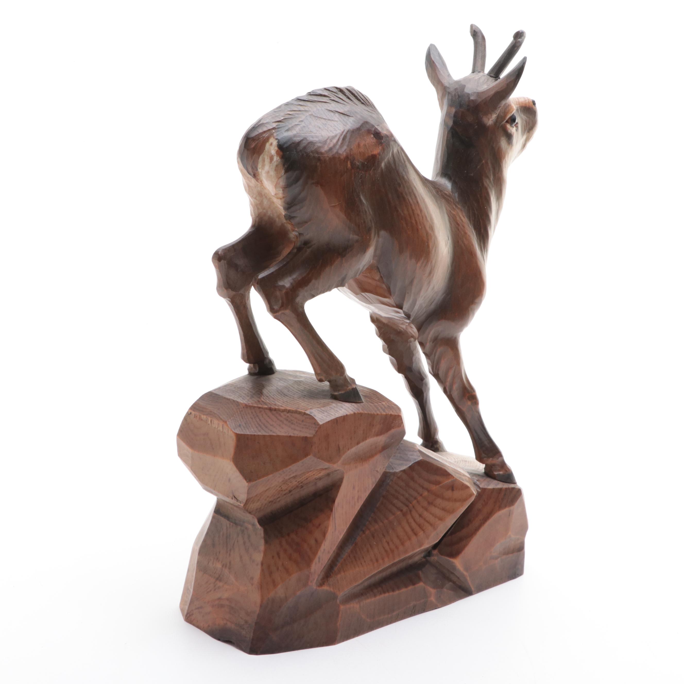Hand Carved Wood Deer Figurine