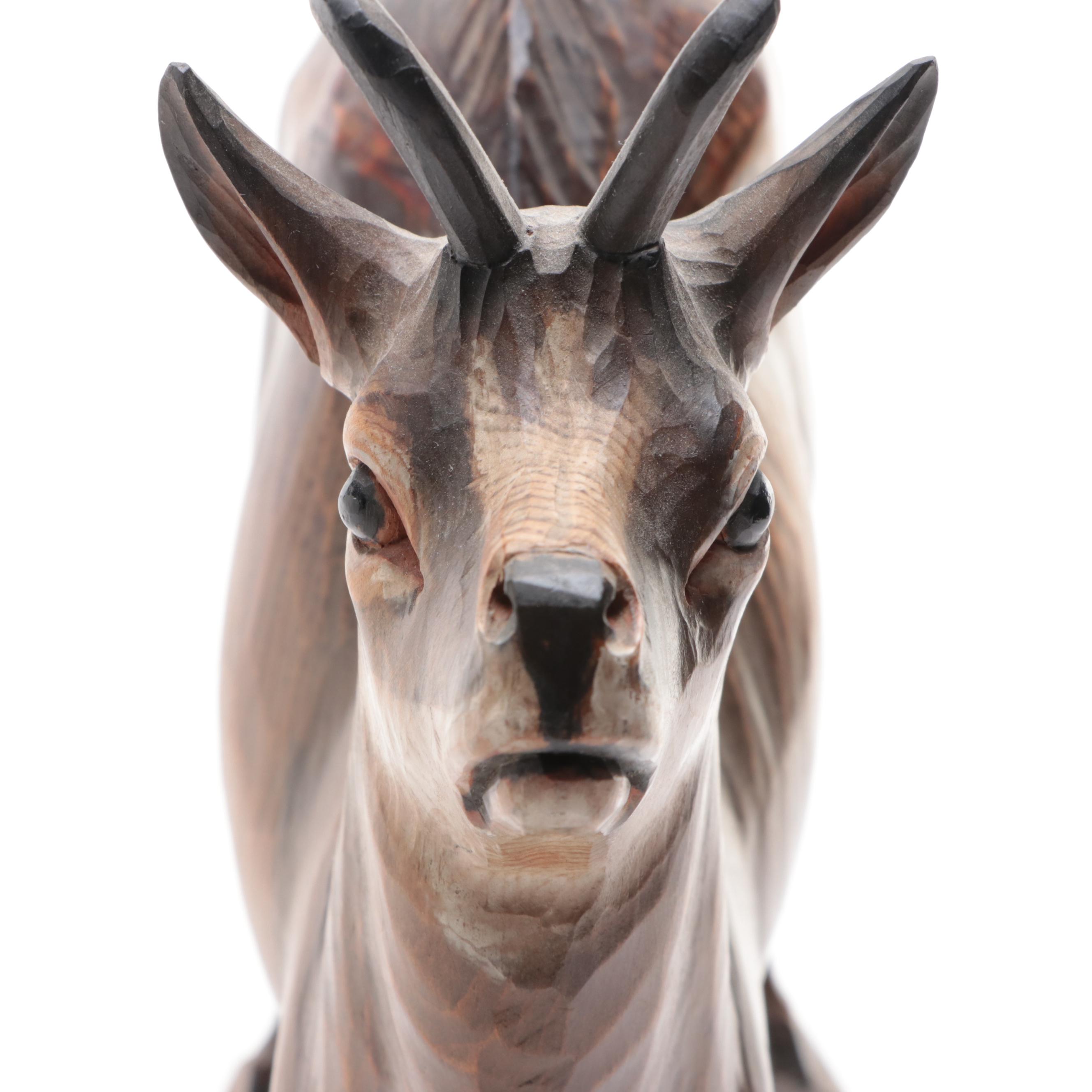 Hand Carved Wood Deer Figurine