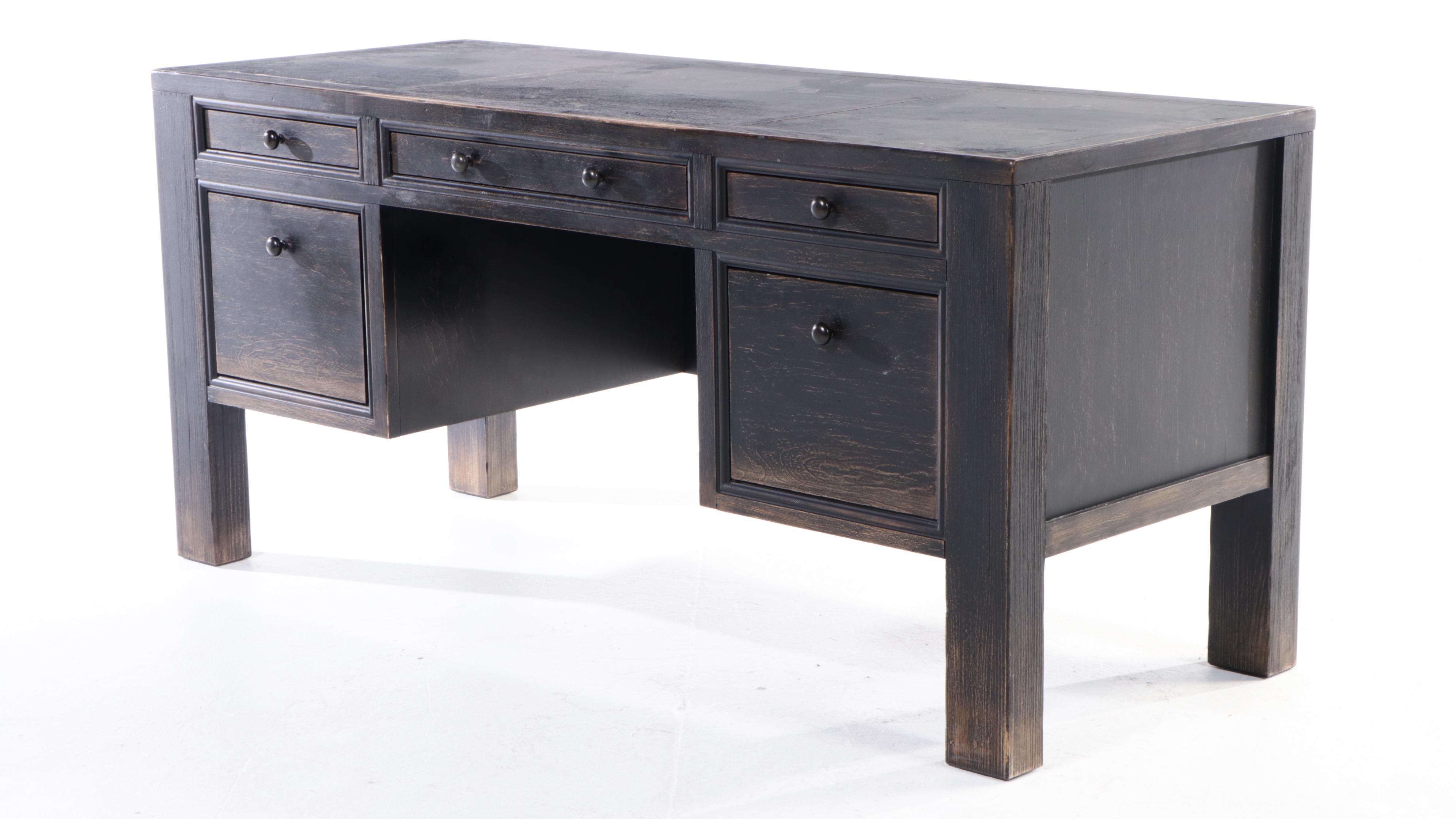 Pottery Barn "Dawson" Executive Desk in Weathered Black Finish