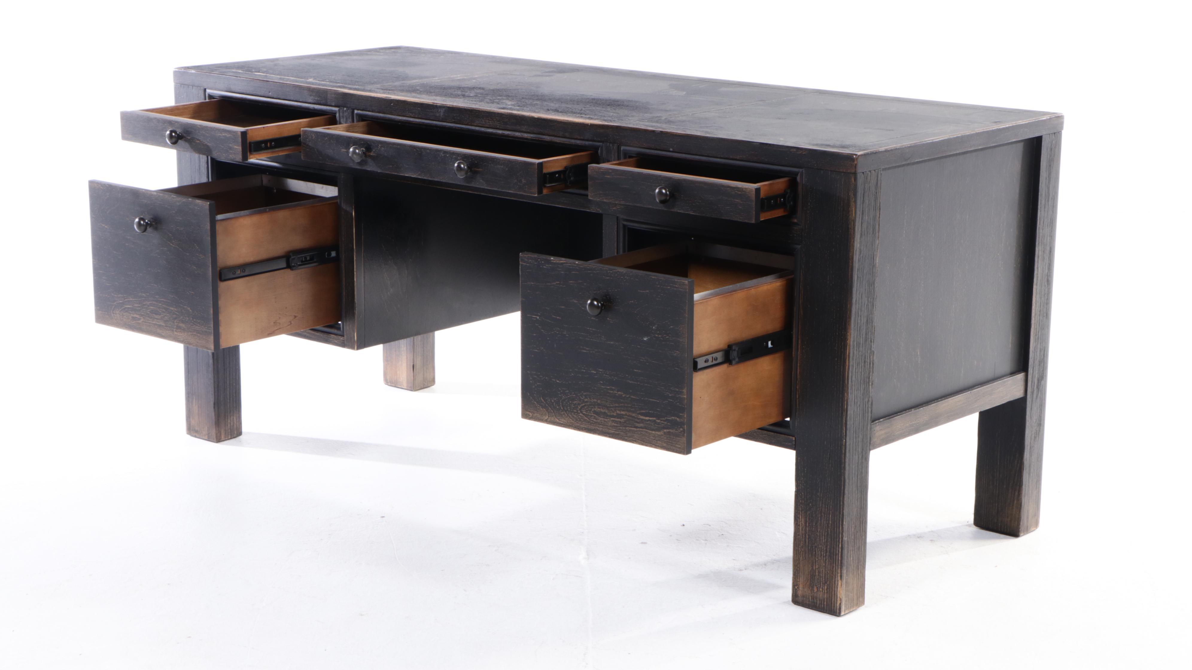 Pottery Barn "Dawson" Executive Desk in Weathered Black Finish