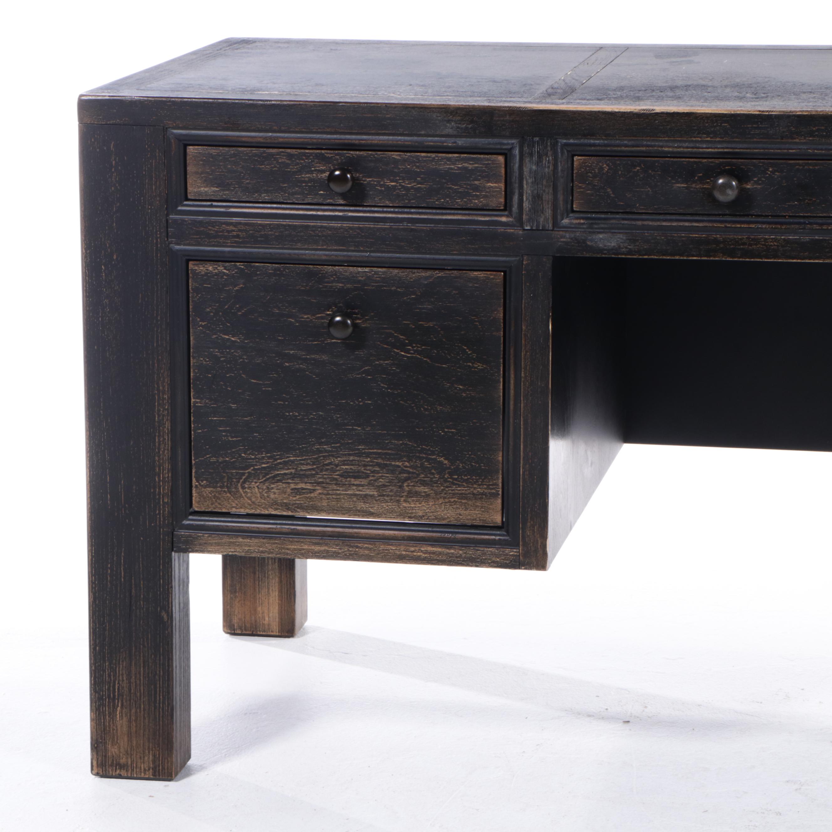 Pottery Barn "Dawson" Executive Desk in Weathered Black Finish