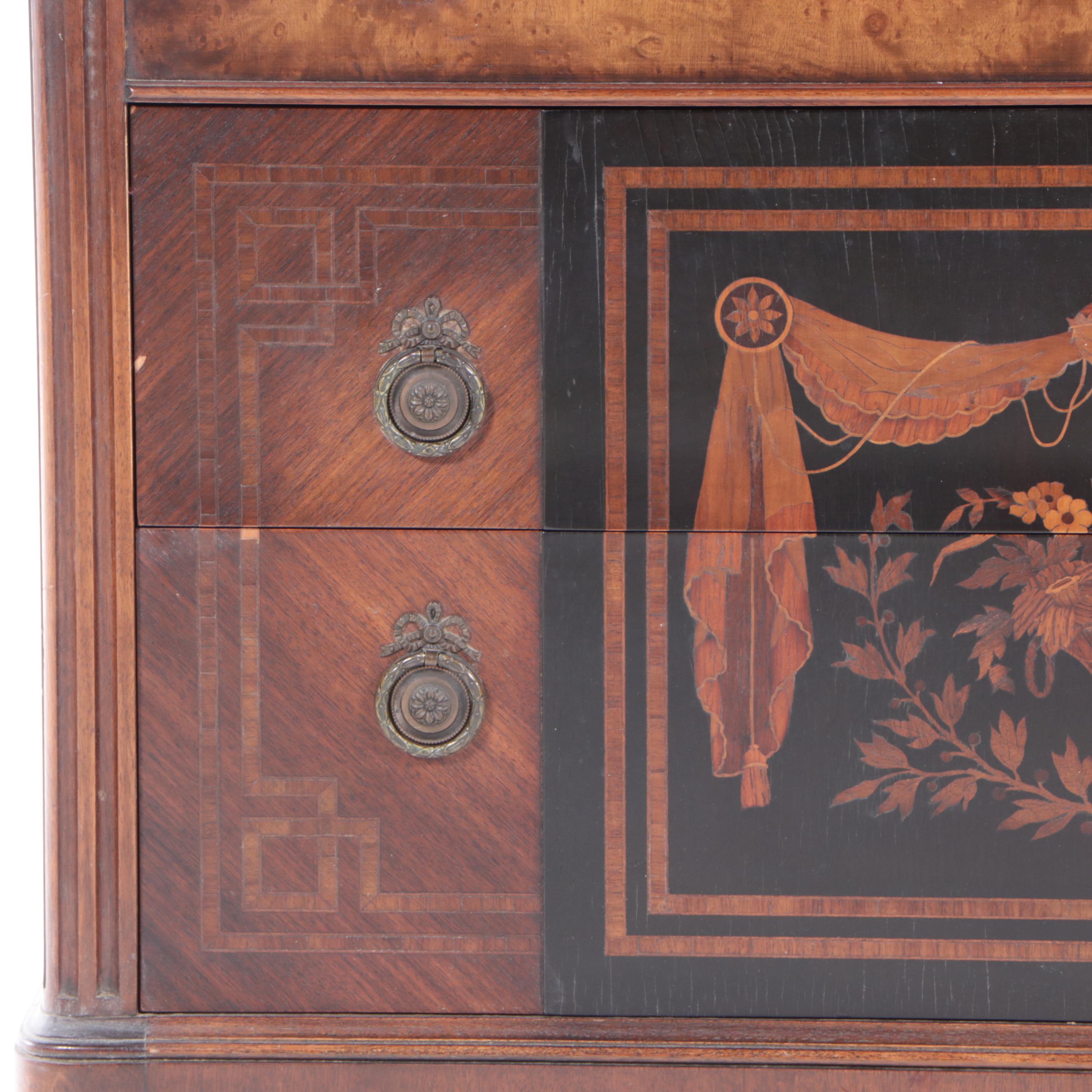 Neoclassical Style Marquetry Clothes Press, Early 20th Century