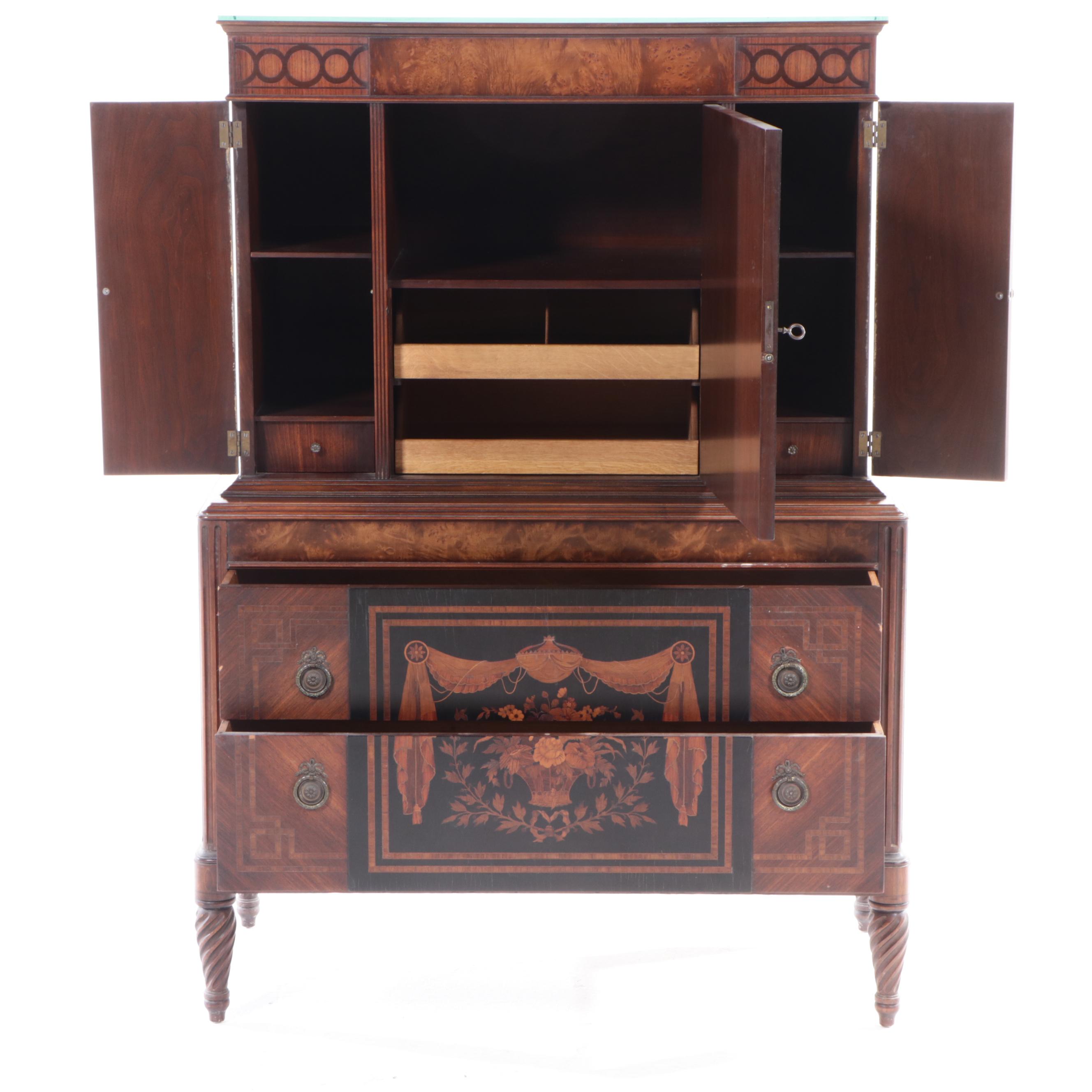 Neoclassical Style Marquetry Clothes Press, Early 20th Century